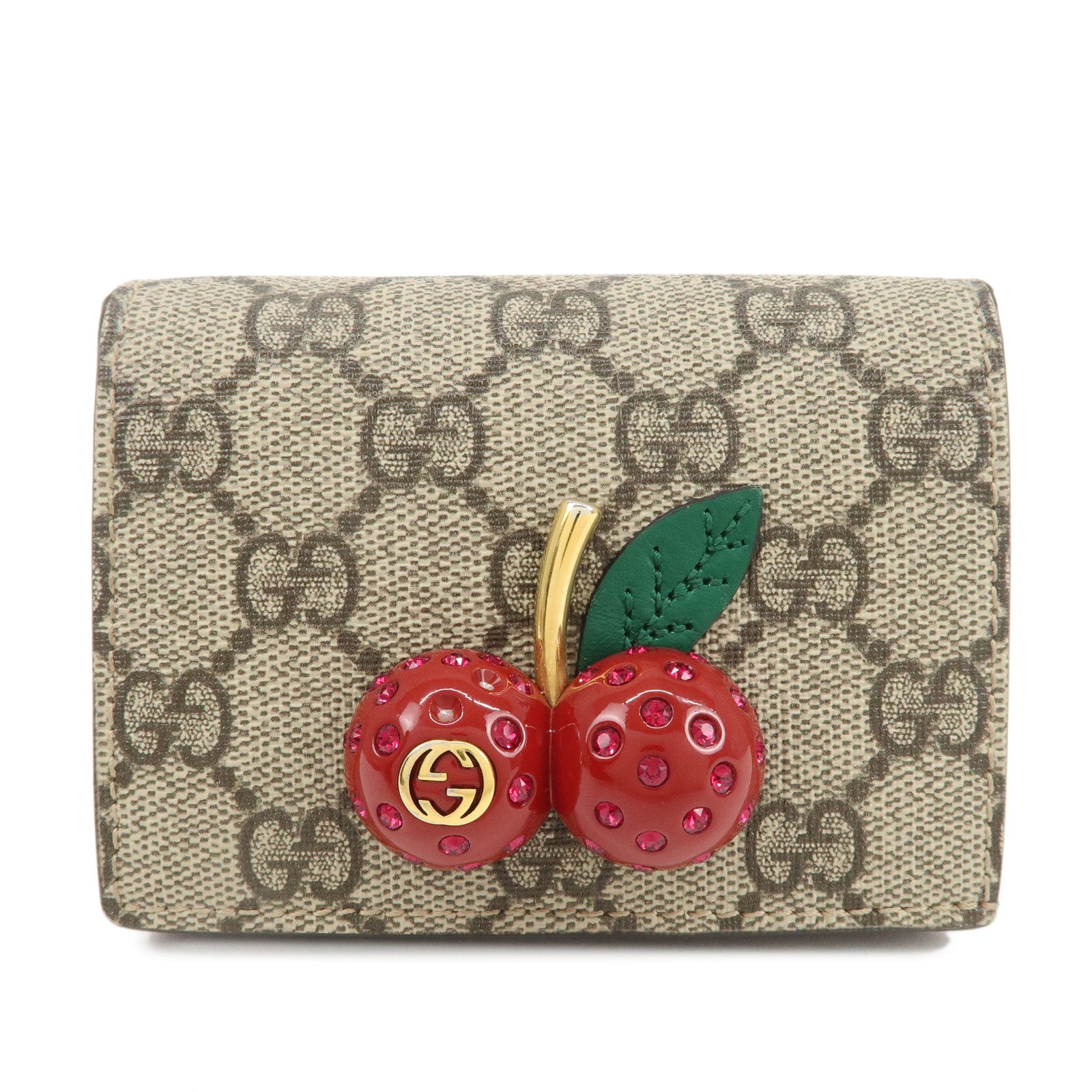 GUCCI-Cherry-GG-Supreme-Leather-Compact-Wallet-Card-Case-476050