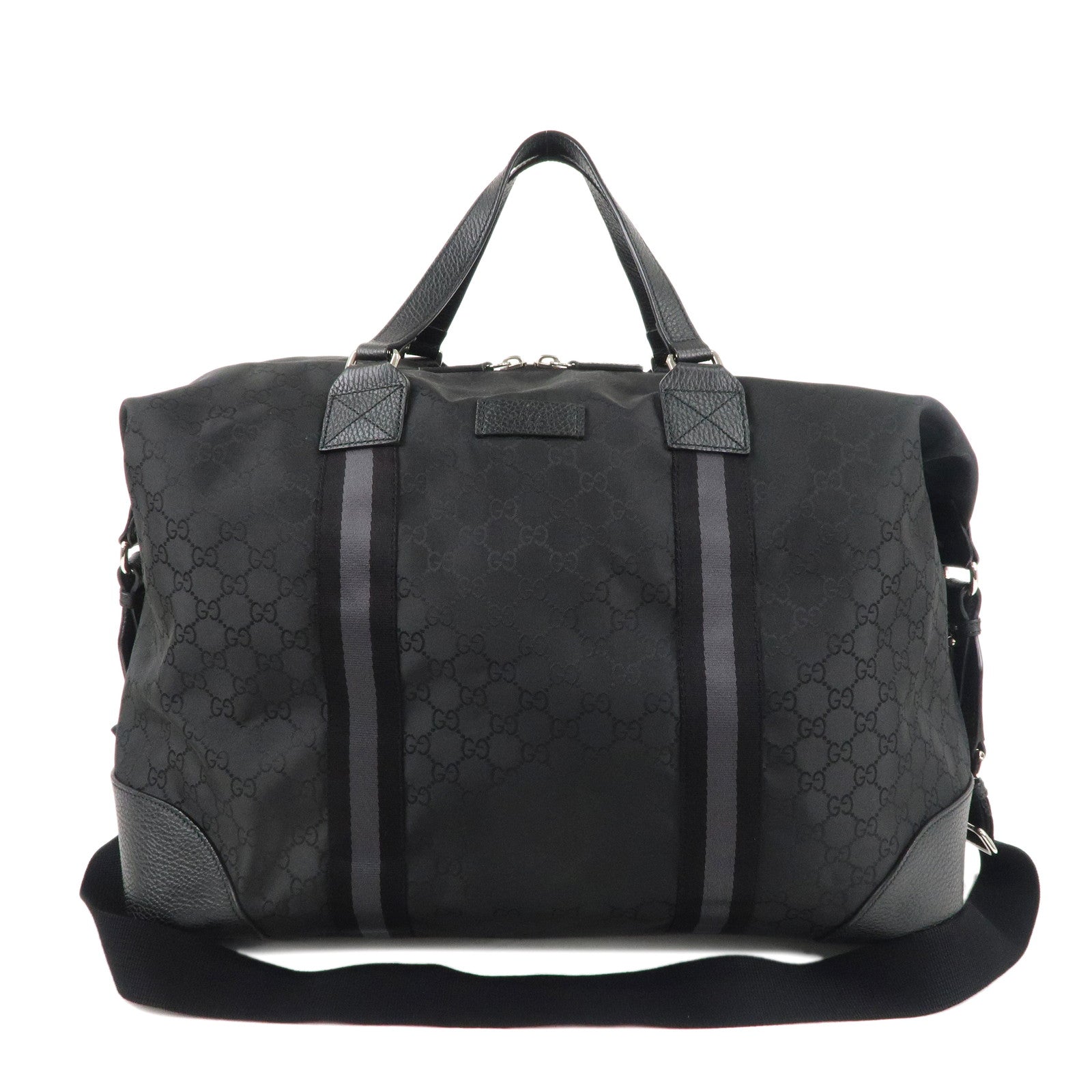 GUCCI-GG-Nylon-Leather-2Way-Boston-Bag-Black-449180