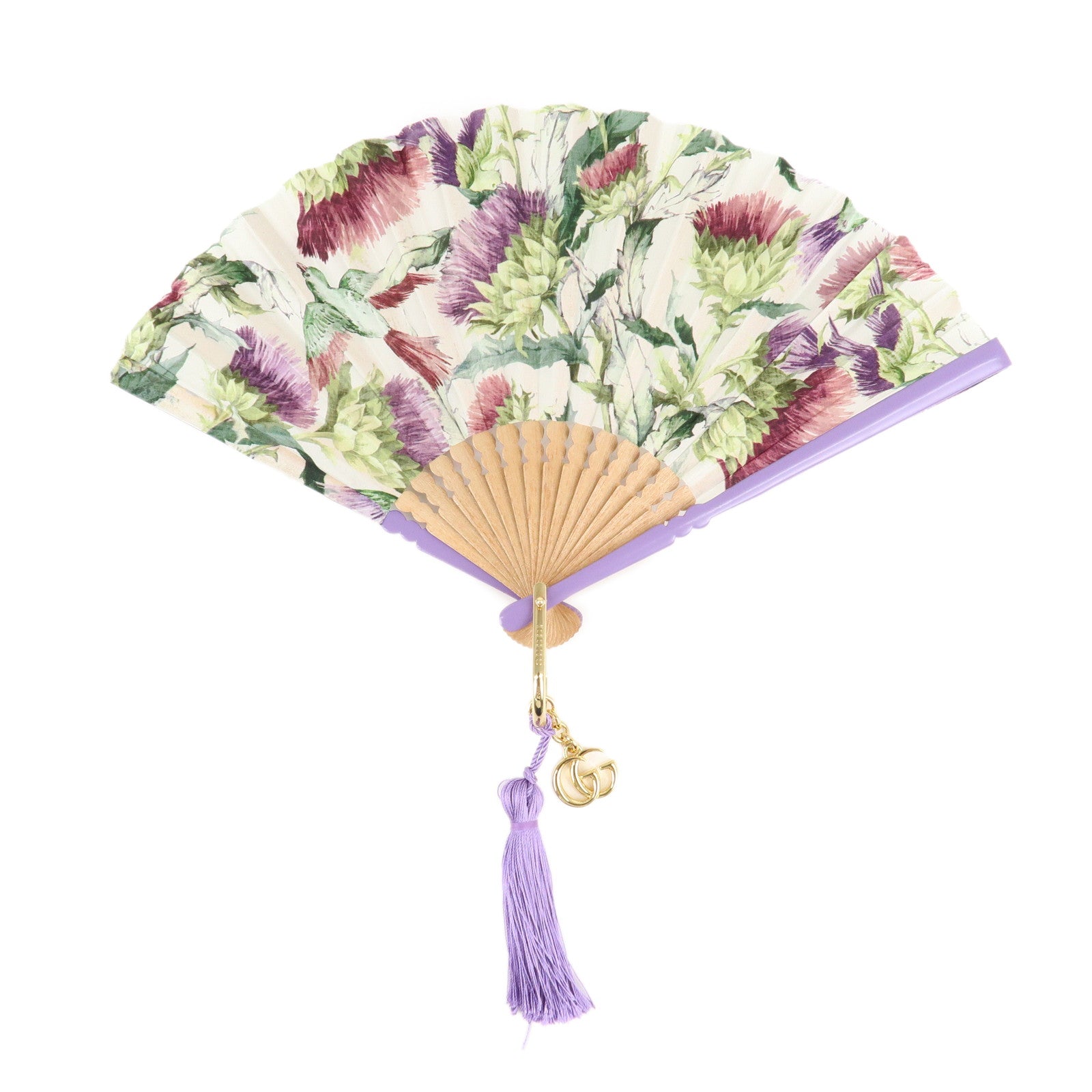 GUCCI-GG-Marmont-Silk-Satin-Wood-PVC-Decor-Flower-Print-Small-Fan