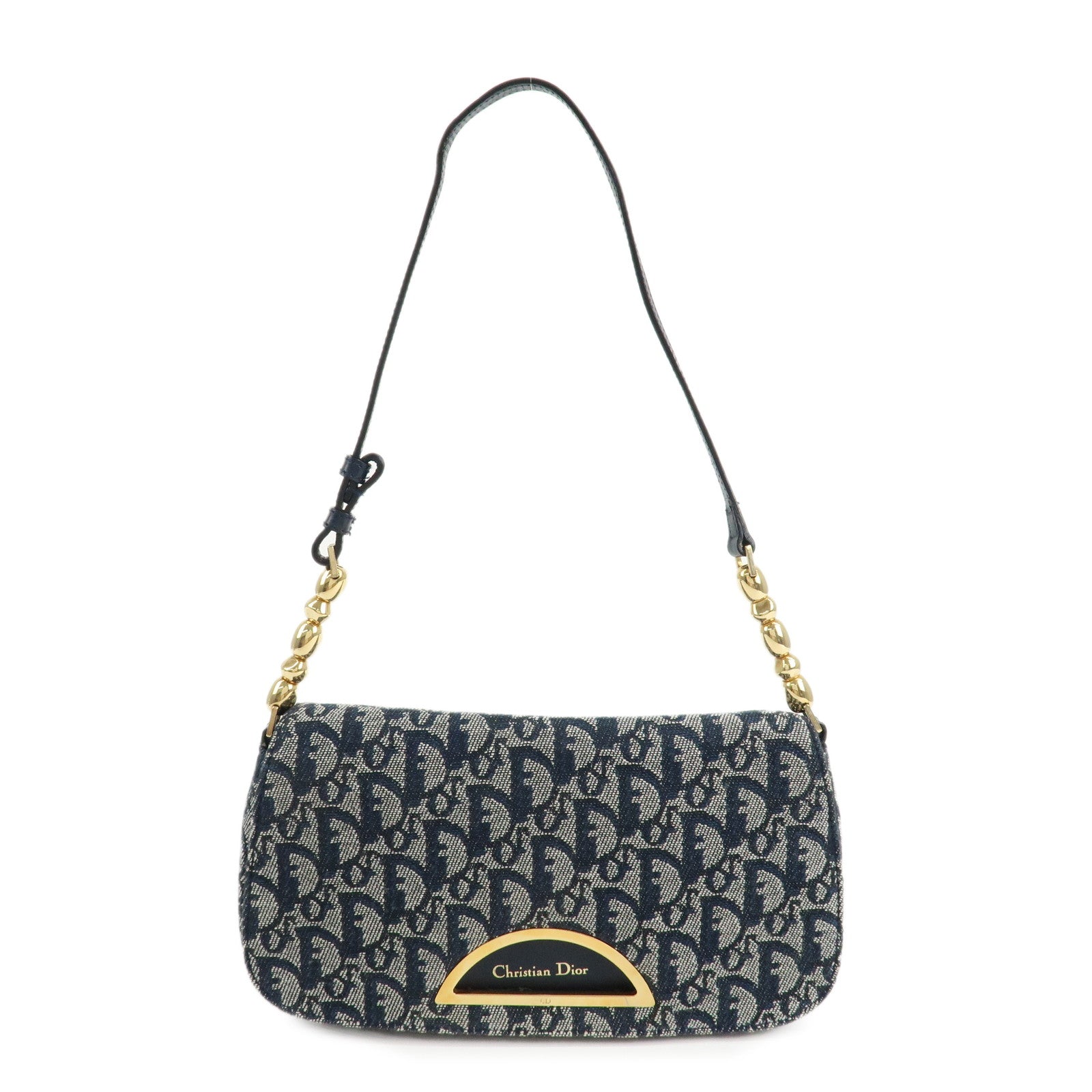 Christian-Dior-Trotter-Maris-Pearl-Canvas-Leather-Bag-Navy