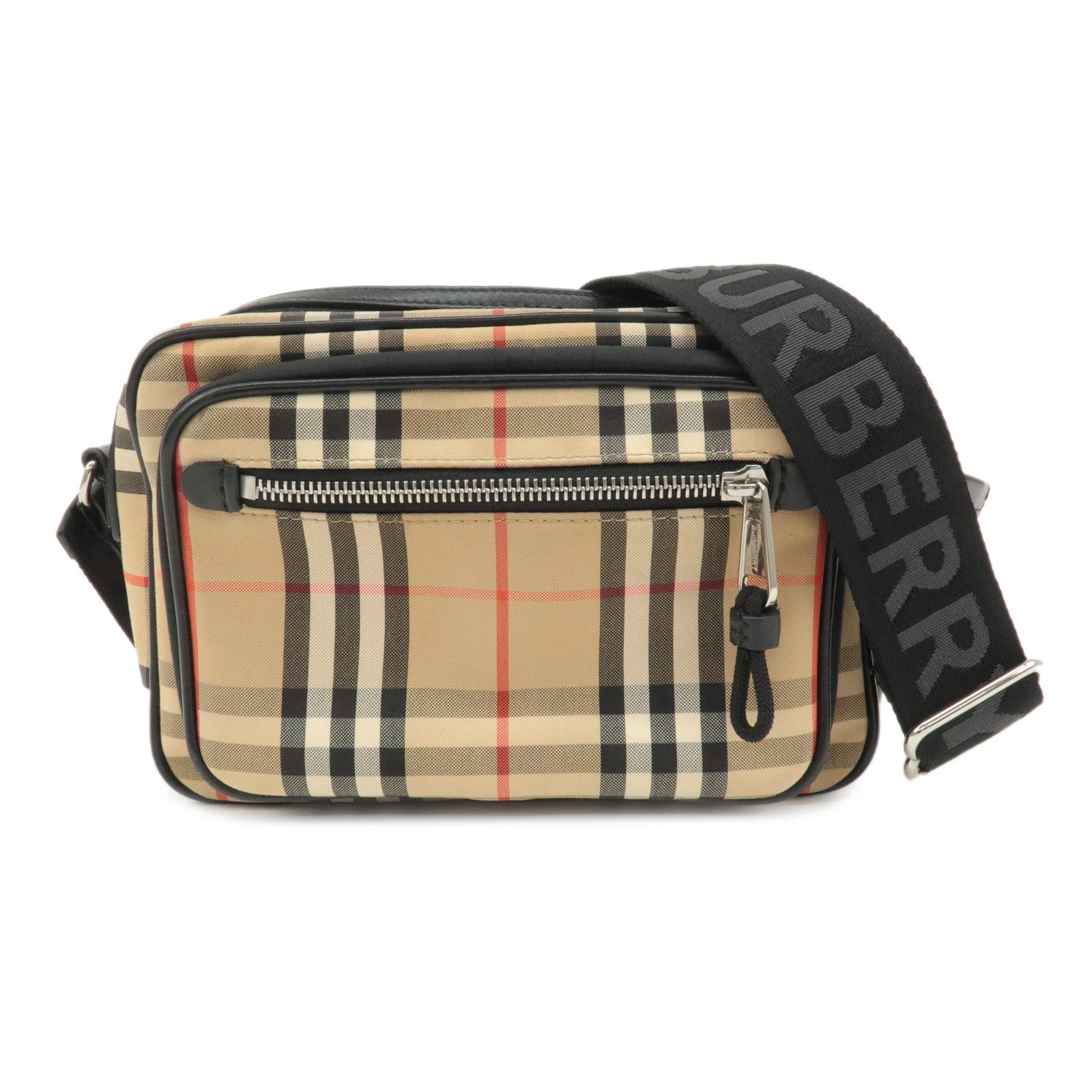 Burberry-Nova-Plaid-Canvas-Leather-Shoulder-Bag-Beige