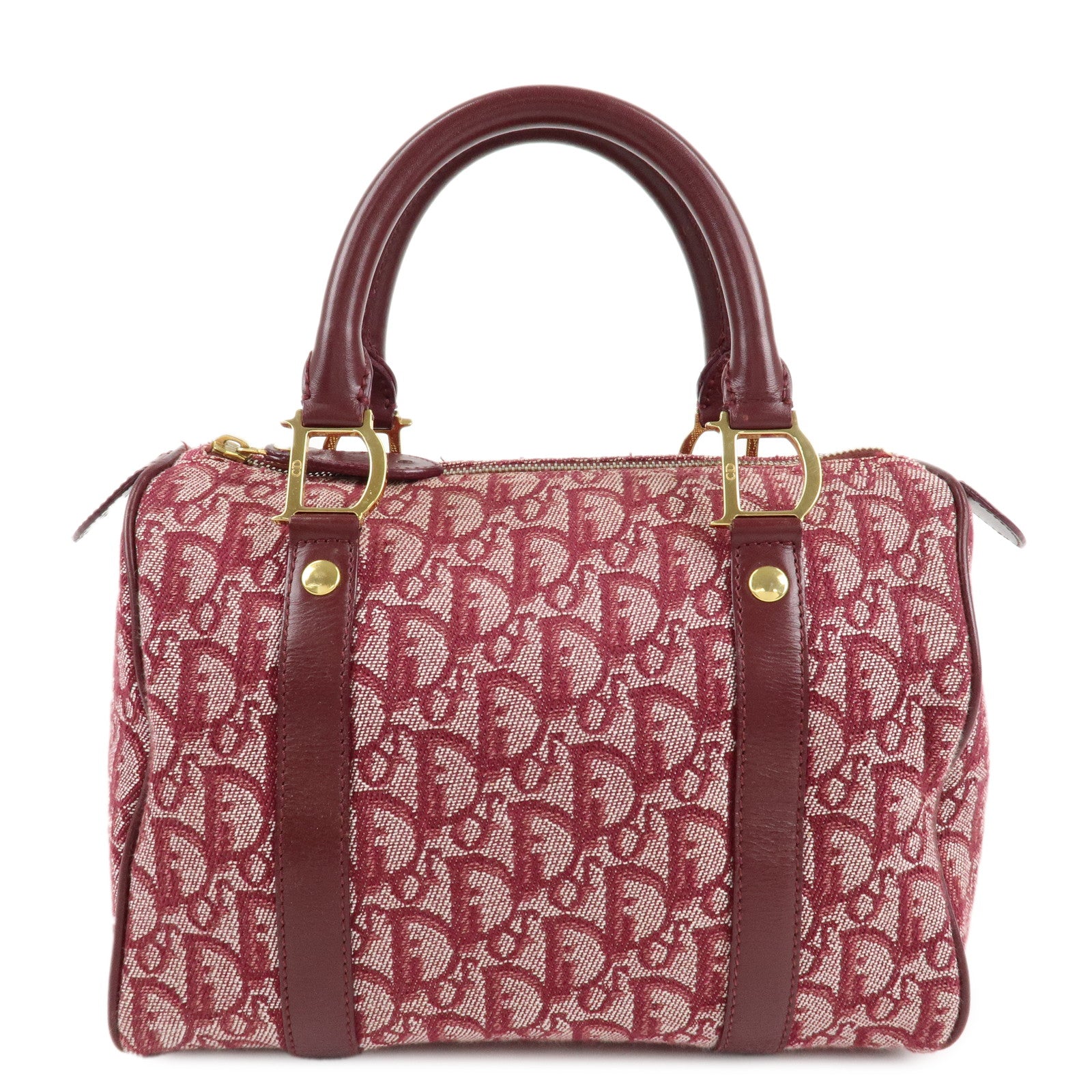 Christian-Dior-Trotter-Canvas-Leather-Mini-Boston-Bag-Burgundy