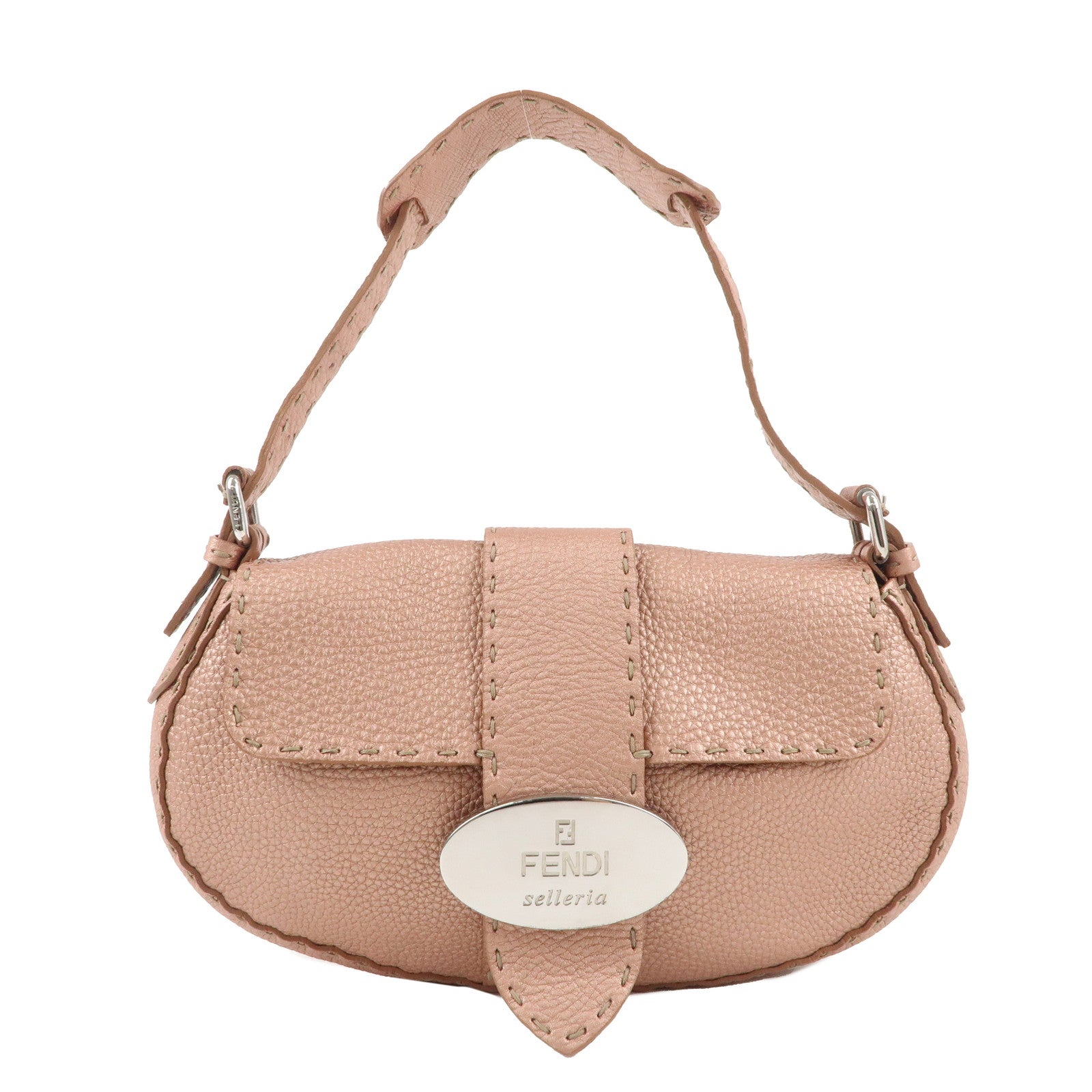 FENDI-Selleria-Leather-Shoulder-Bag-Hand-Bag-Metallic-Pink-8BR407