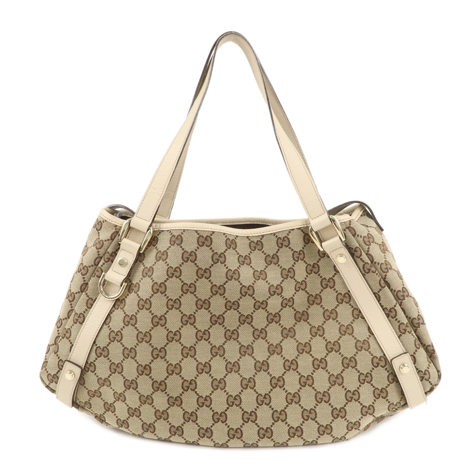 GUCCI Abbey GG Canvas Leather Tote Hand Bag Beige Ivory 130736