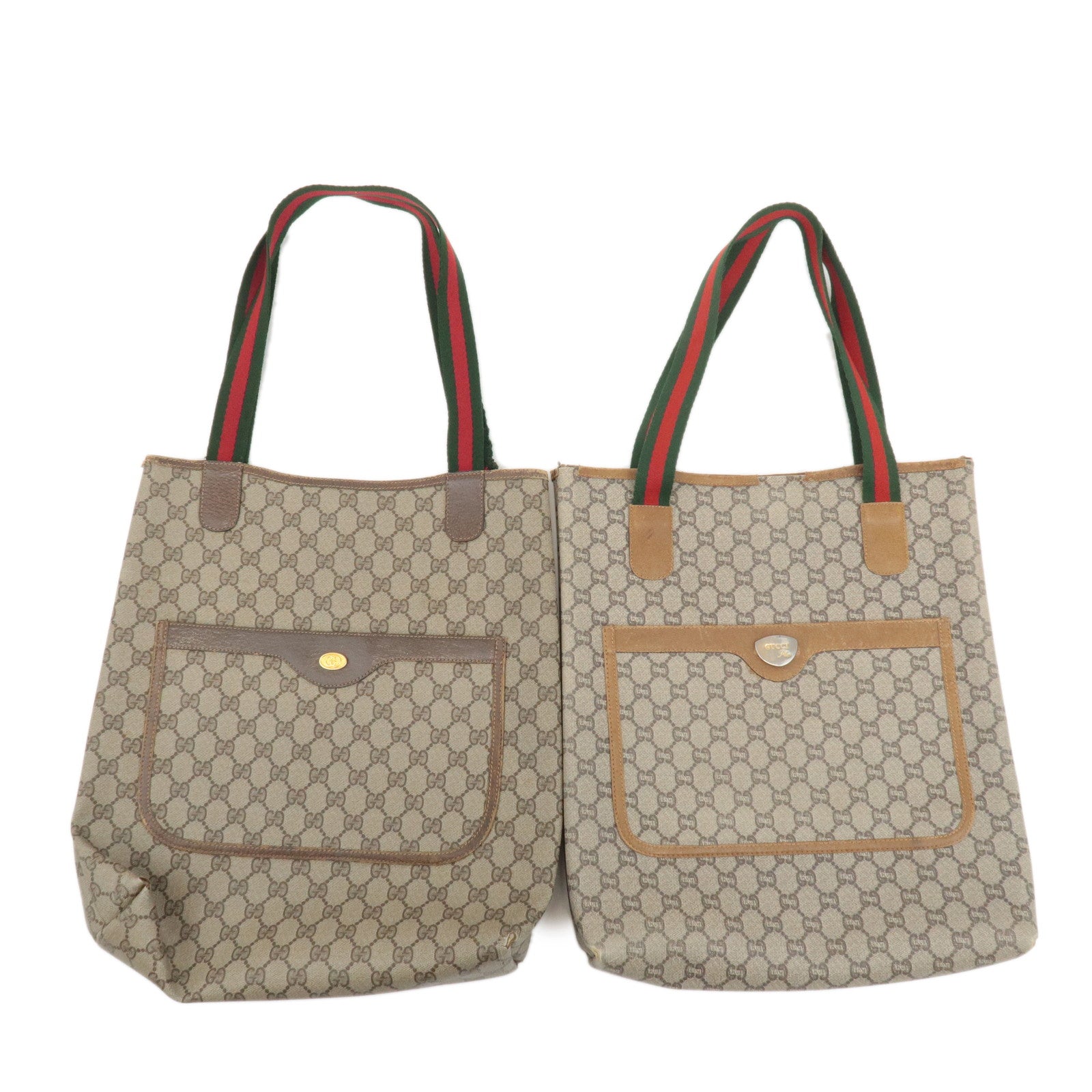 GUCCI-Set-of-2-Old-Gucci-GG-Plus-Leather-Tote-Bag-Beige-Brown