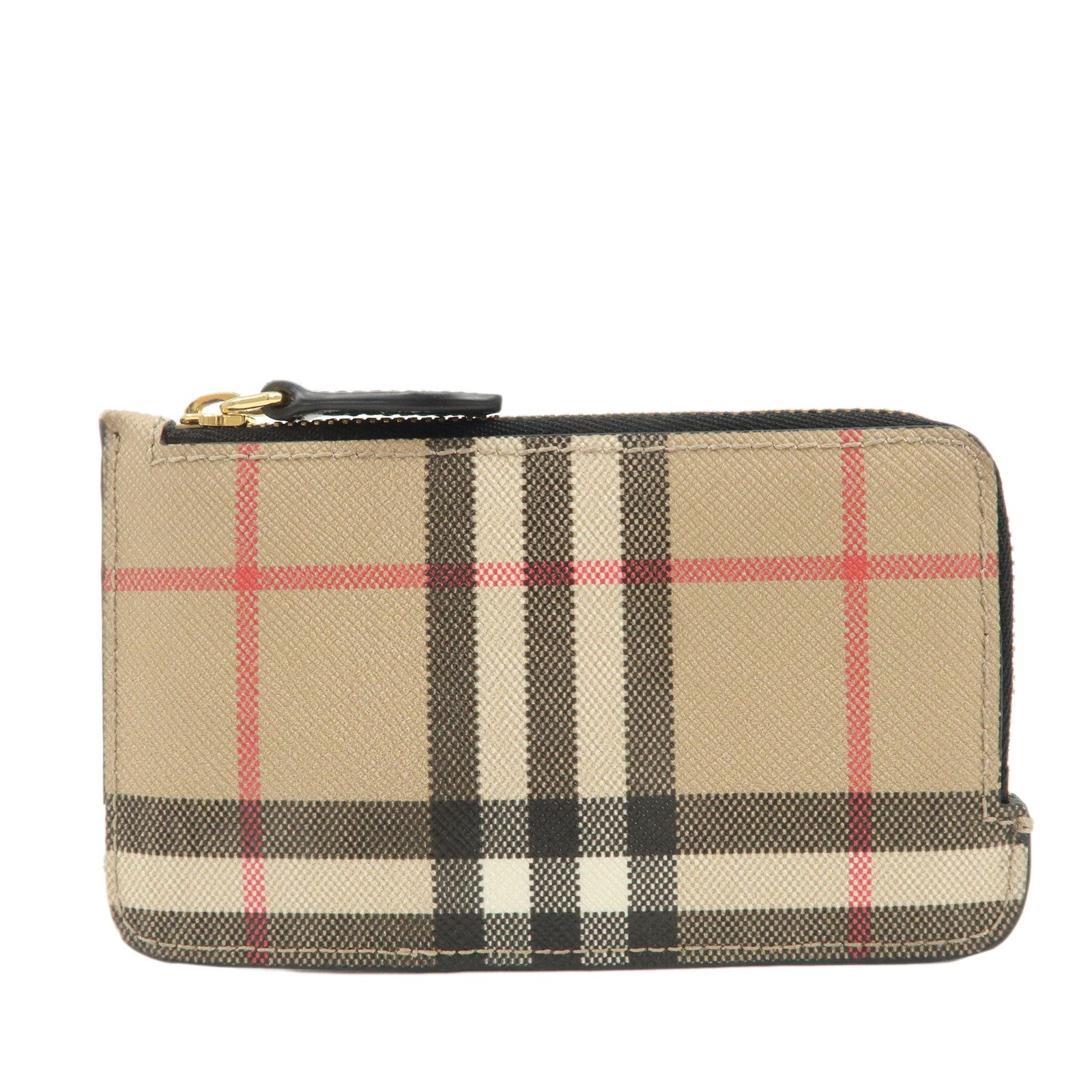 BURBERRY-Nova-Plaid-PVC-Leather-Card-Case-Coin-Case-Beige-Black