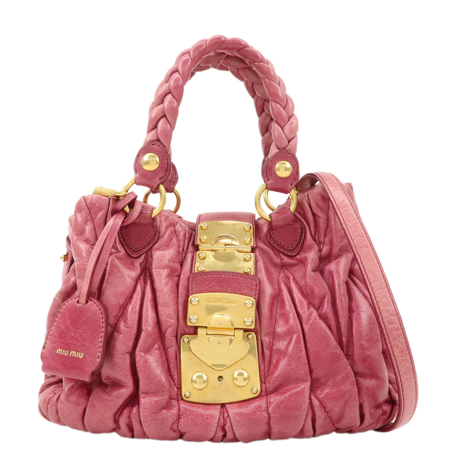 MIU-MIU-Matelasse-Leather-2Way-Bag-Shoulder-Bag-Hand-Bag-Pink