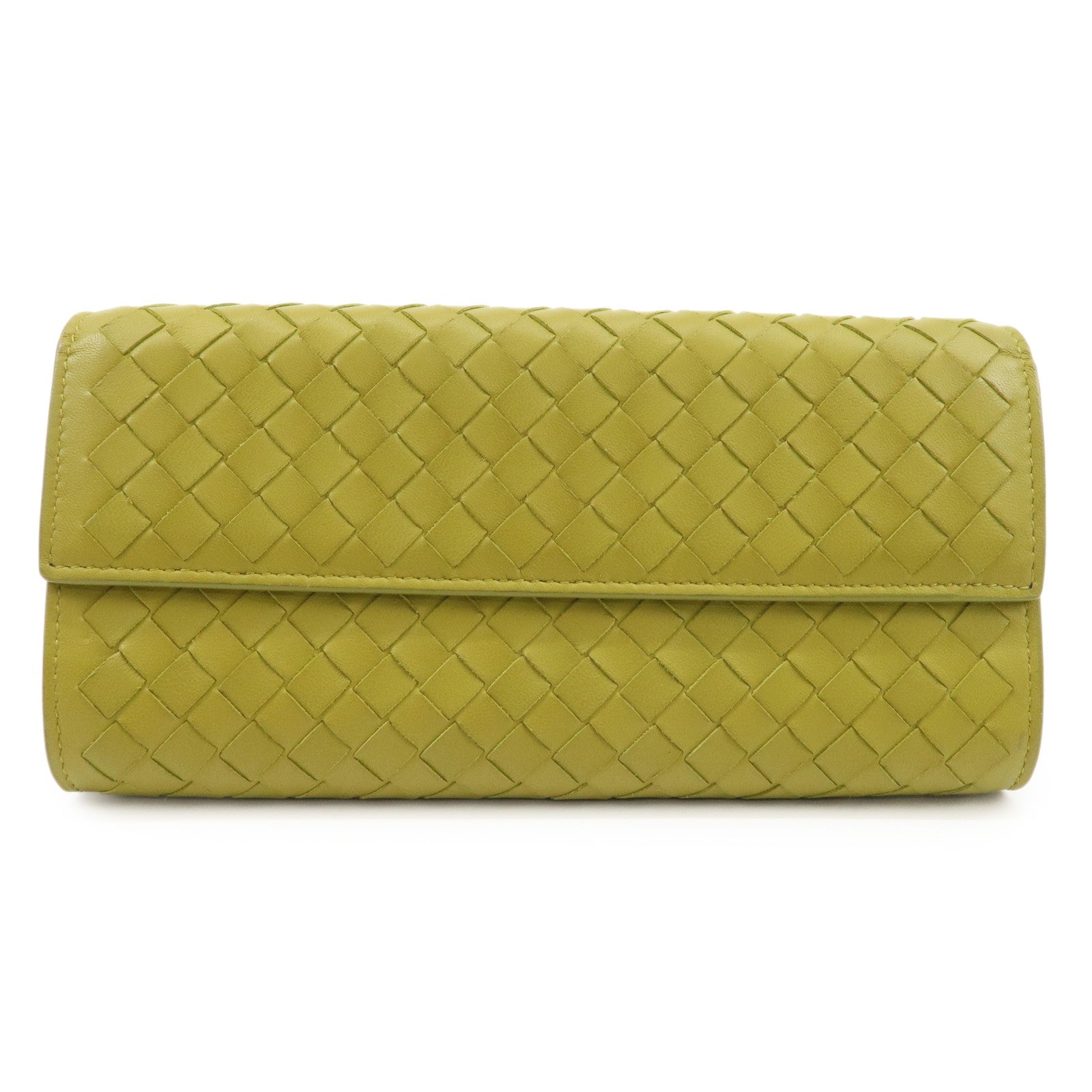 BOTTEGA-VENETA-Intrecciato-Leather-Bi-fold-Long-Wallet-Yellow