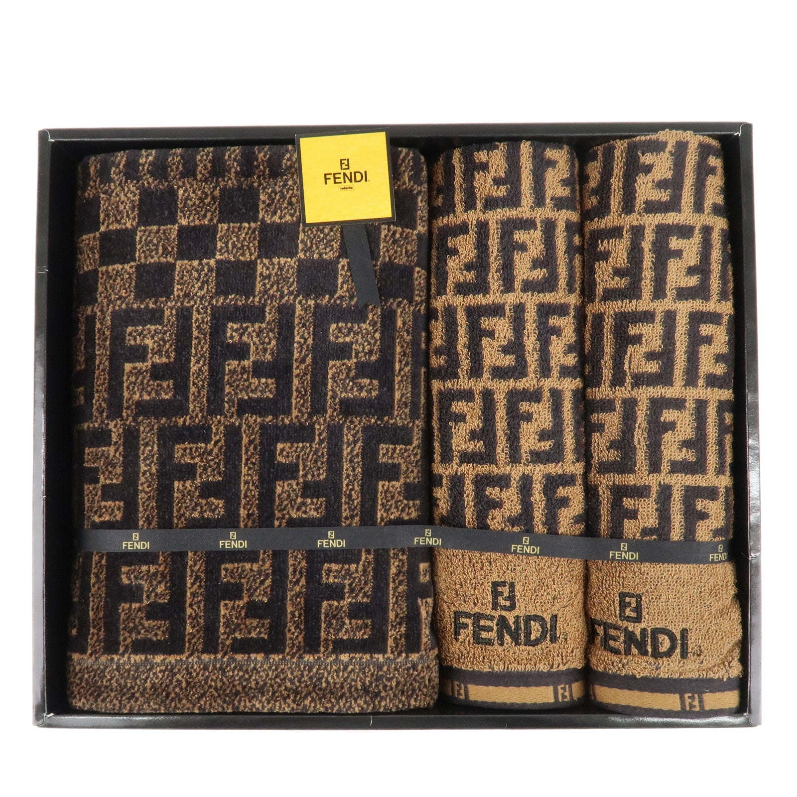 FENDI-Zucca-Set-of-3-Cotton-100%-Towel-Black-Brown