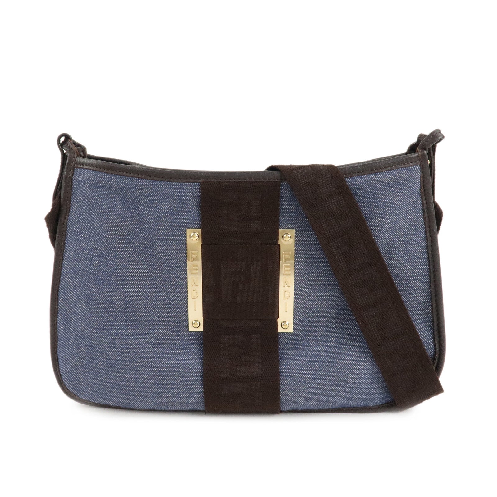 FENDI-Zucca-Denim-Leather-Shoulder-Bag-Cross-Body-Bag-8BT034