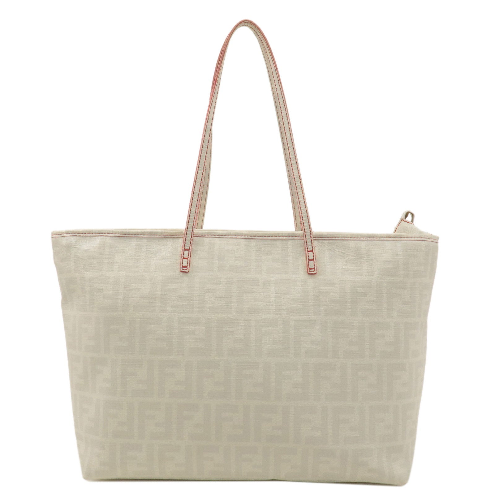 FENDI-Zucca-Print-PVC-Tote-Bag-Shoulder-Bag-White-Red-8BH185