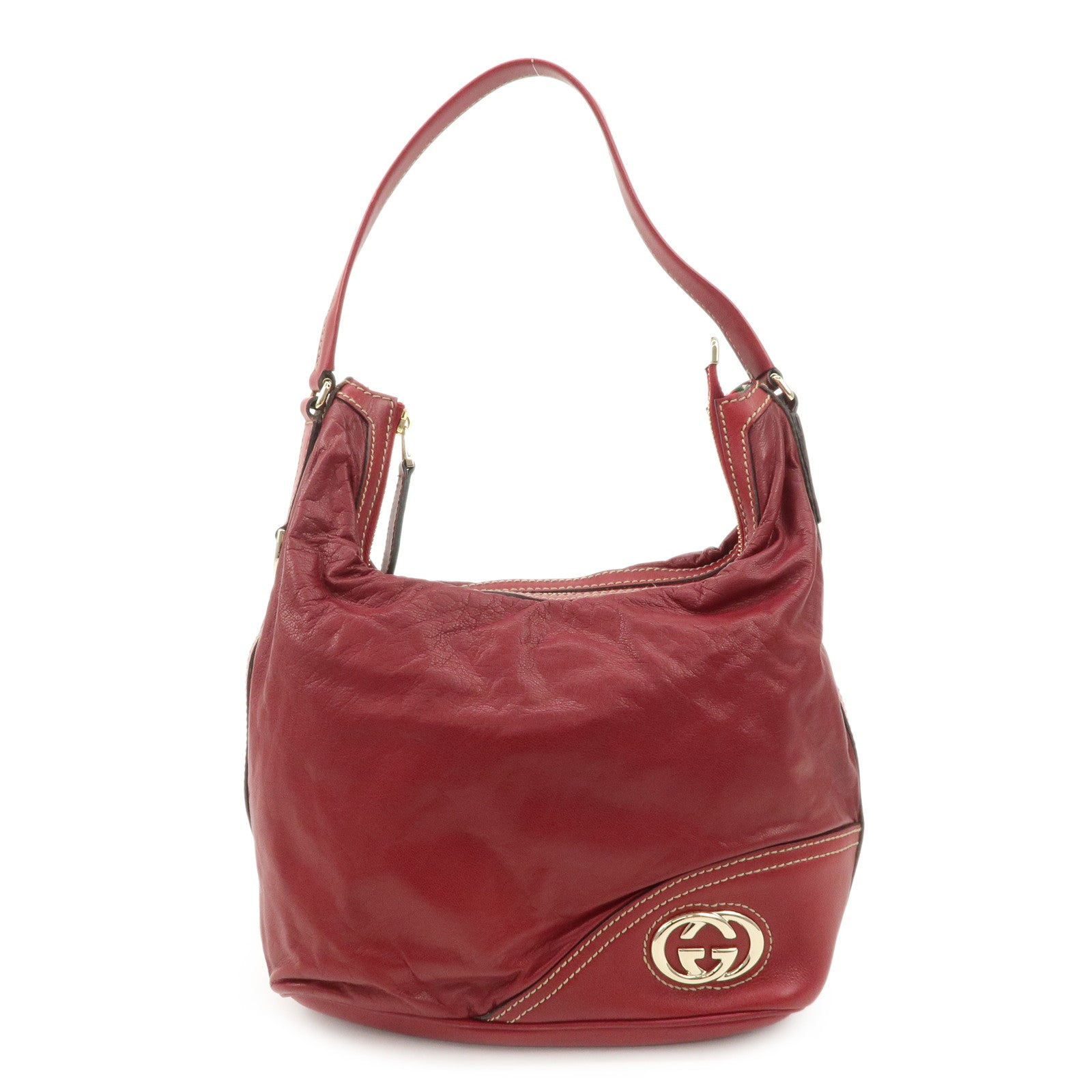 GUCCI-Interlockingg-GG-Leather-Shoulder-Bag-Red-Gold-182491