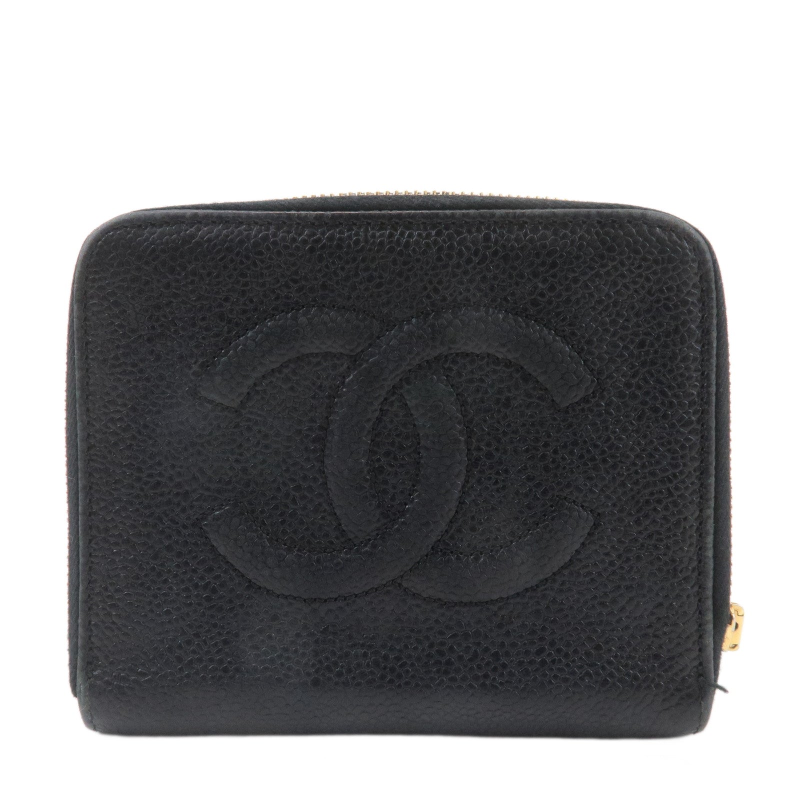 CHANEL COCO Mark Leather Bi-Fold Wallet Purse Black