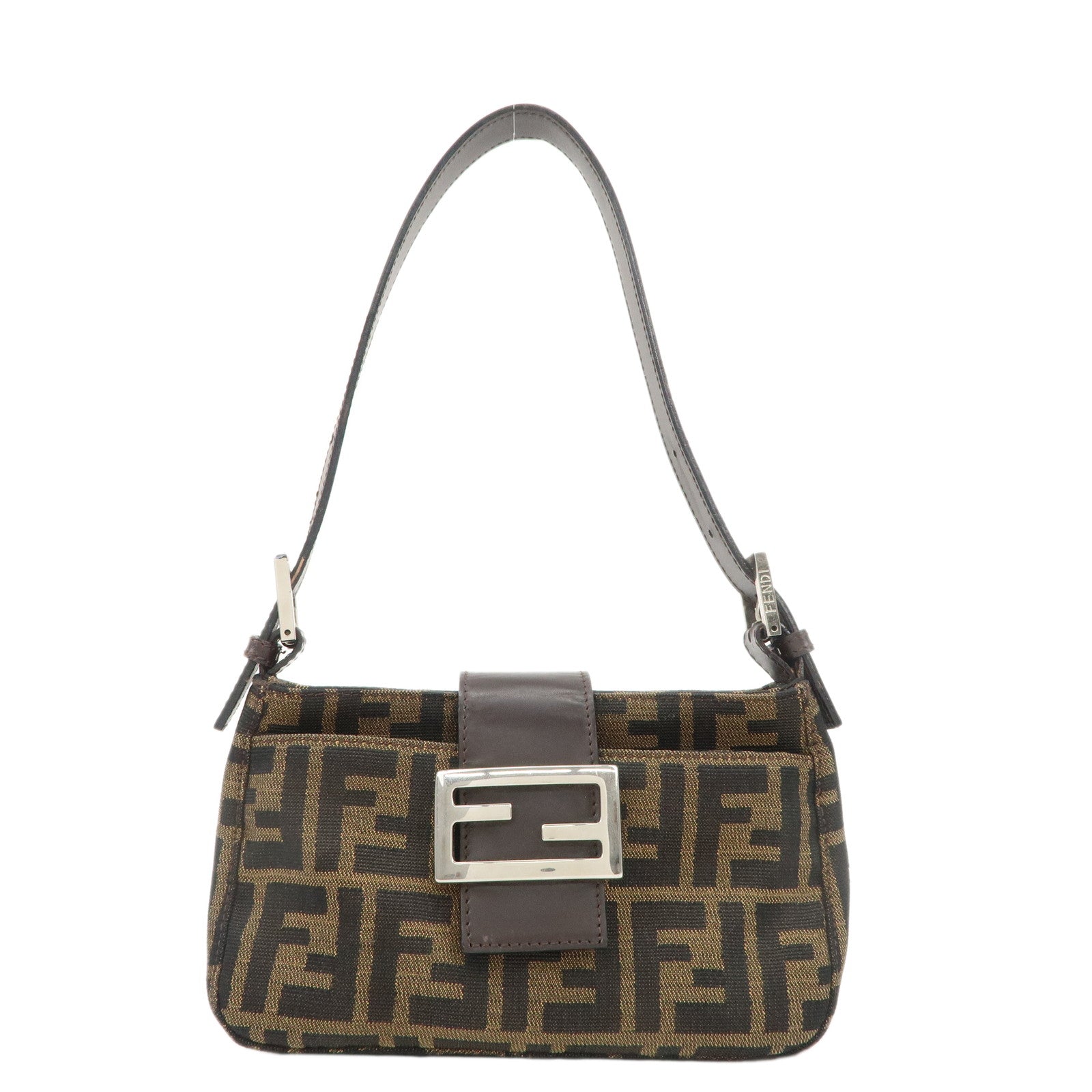 FENDI-Zucca-Canvas-Leather-Hand-Bag-Brown-Black