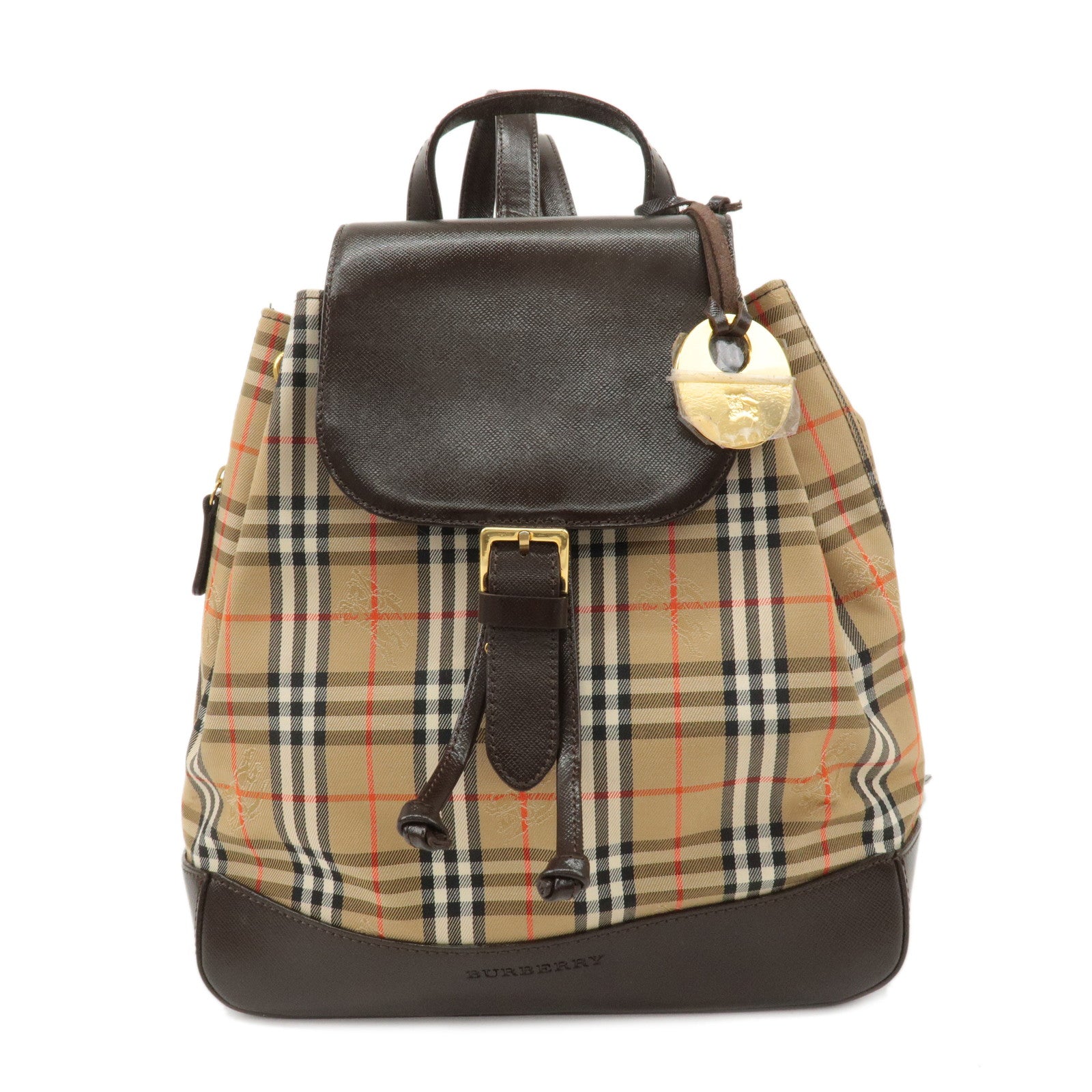 BURBERRY-Canvas-Leather-Nova-Plaid-Small-Back-Pack-Beige-Brown