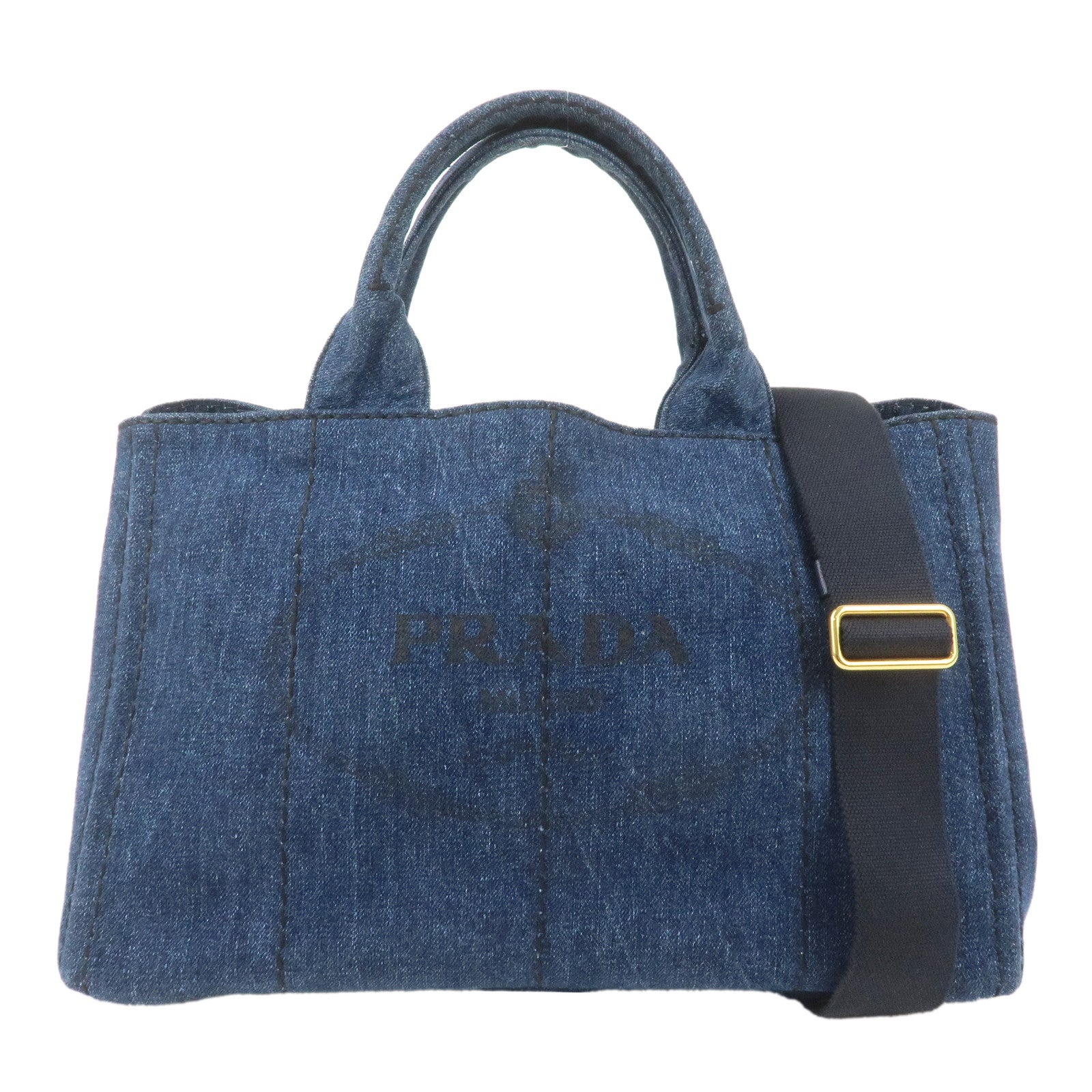 PRADA-Canapa-Denim-Logo-2-Way-Hand-Bag-Blue-Black-B2642B