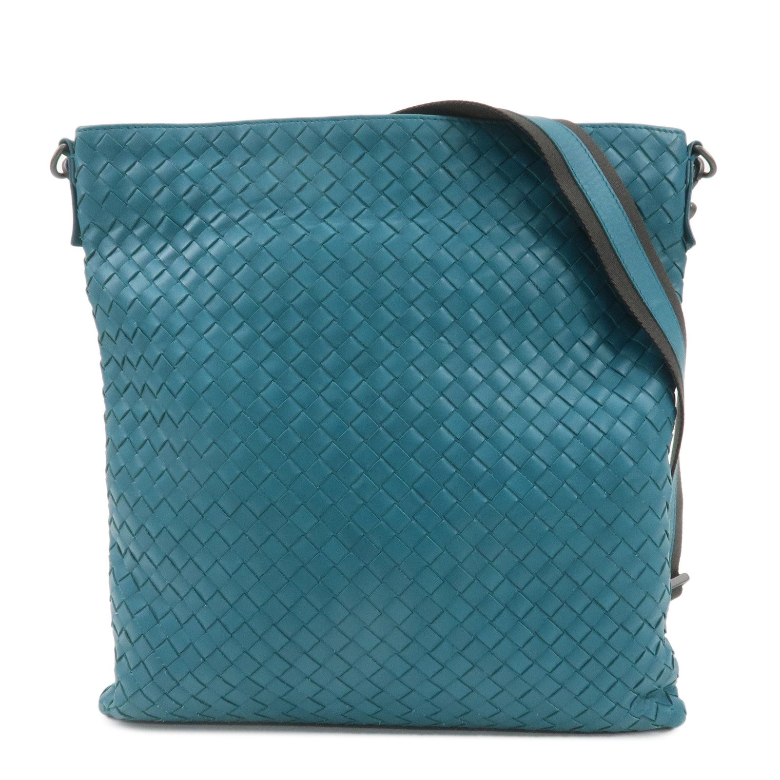 BOTTEGA-VENETA-Intrecciato-Leather-Shoulder-Bag-Turquoise