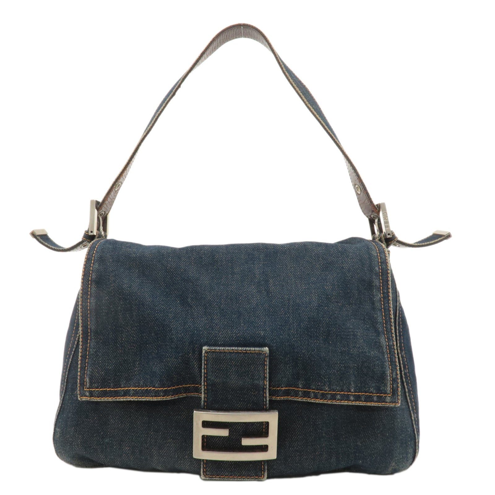 FENDI-Denim-Leather-Mamma-Baguette-Shoulder-Bag-Blue