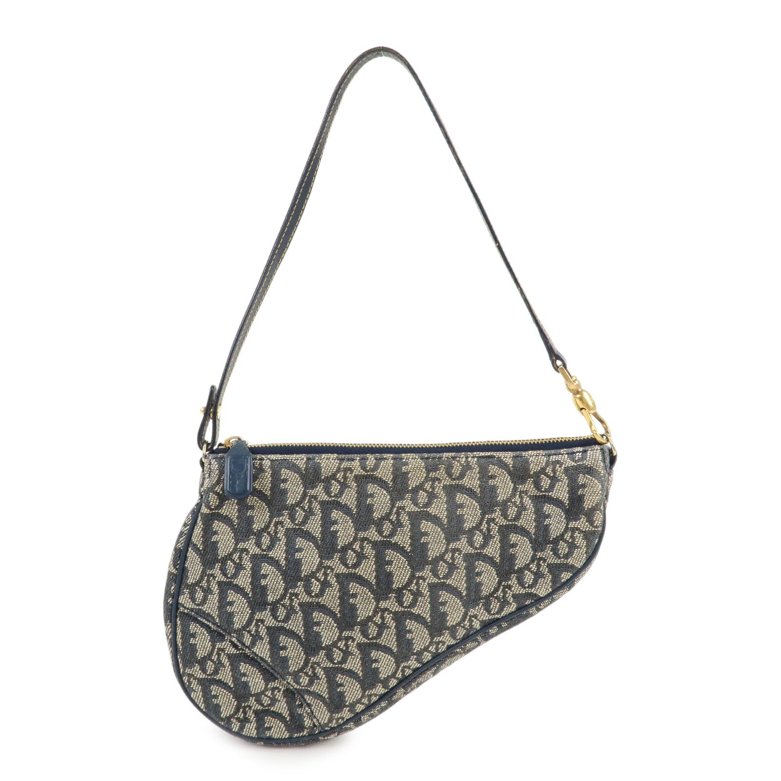 Christian-Dior-Trotter-Jacquard-Leather-Saddle-Hand-Bag-Navy