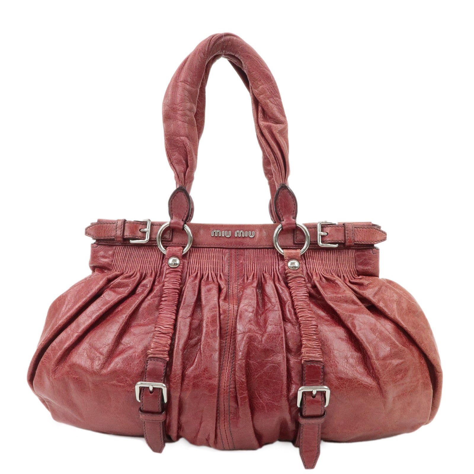 MIU-MIU-Leather-Shoulder-Bag-Tote-Bag-Bordeaux