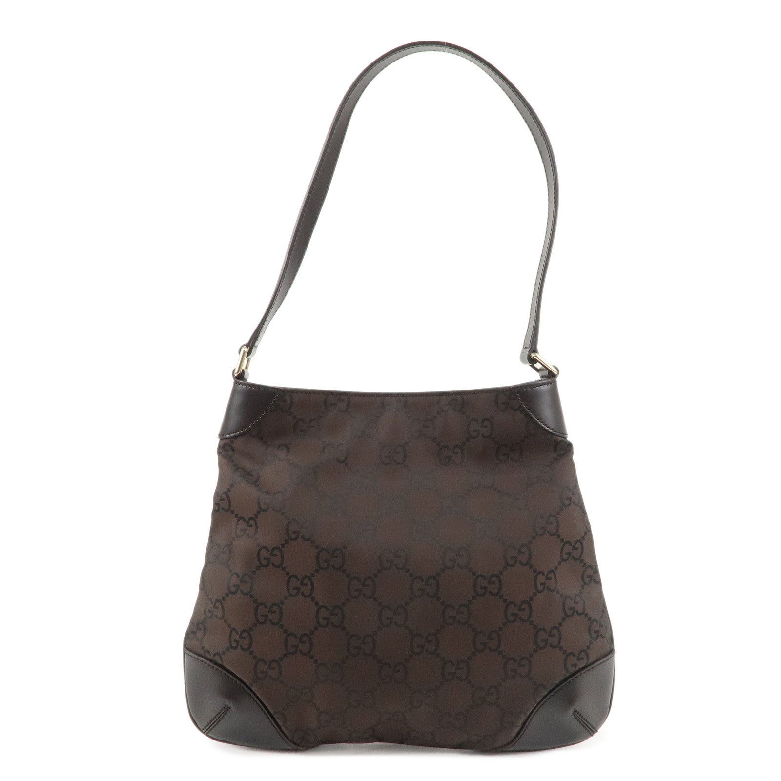 GUCCI-GG-Nylon-Leather-Shoulder-Bag-Dark-Brown-257296