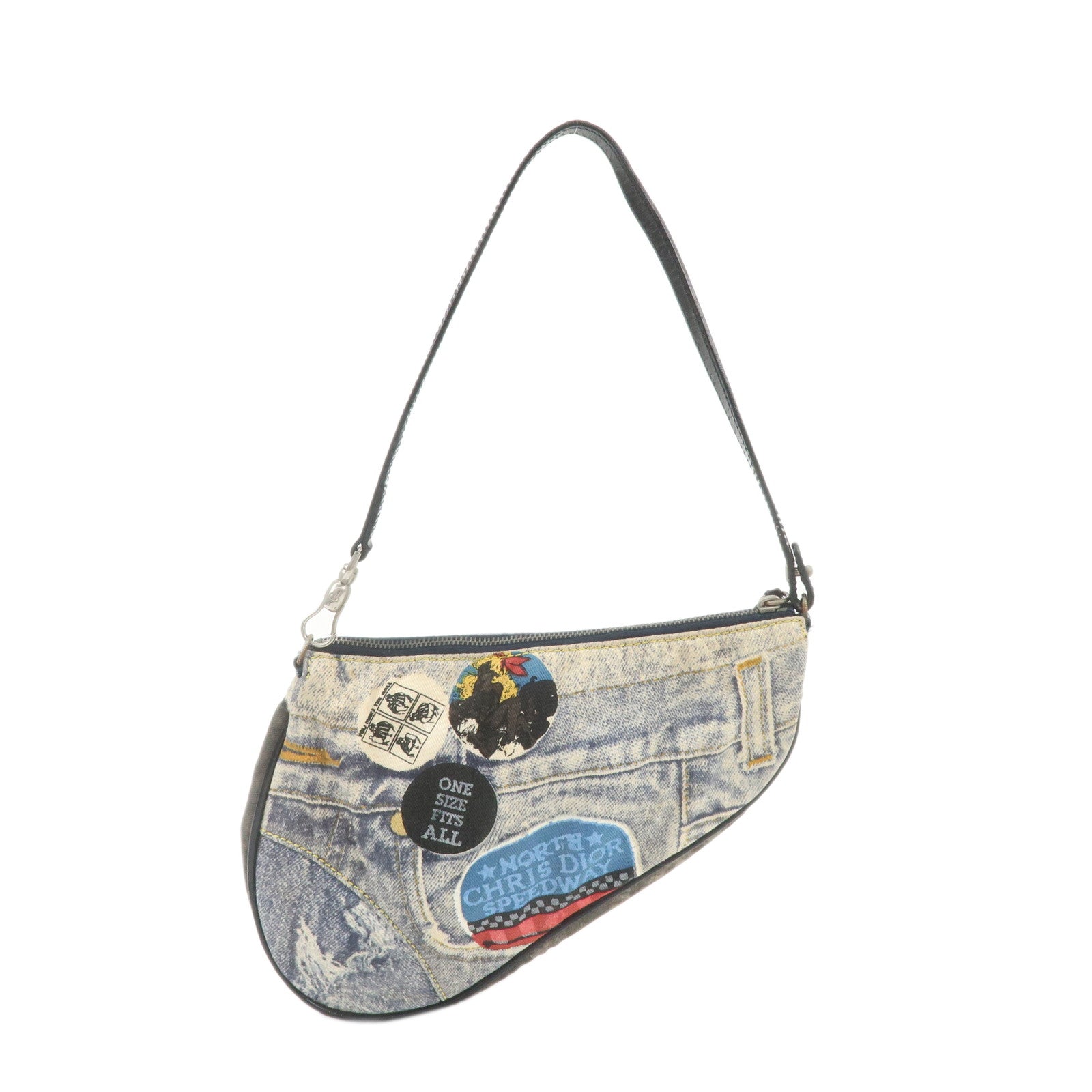 Christian-Dior-Saddle-Bag-Canvas-Shoulder-Bag--Denim-Print-Blue