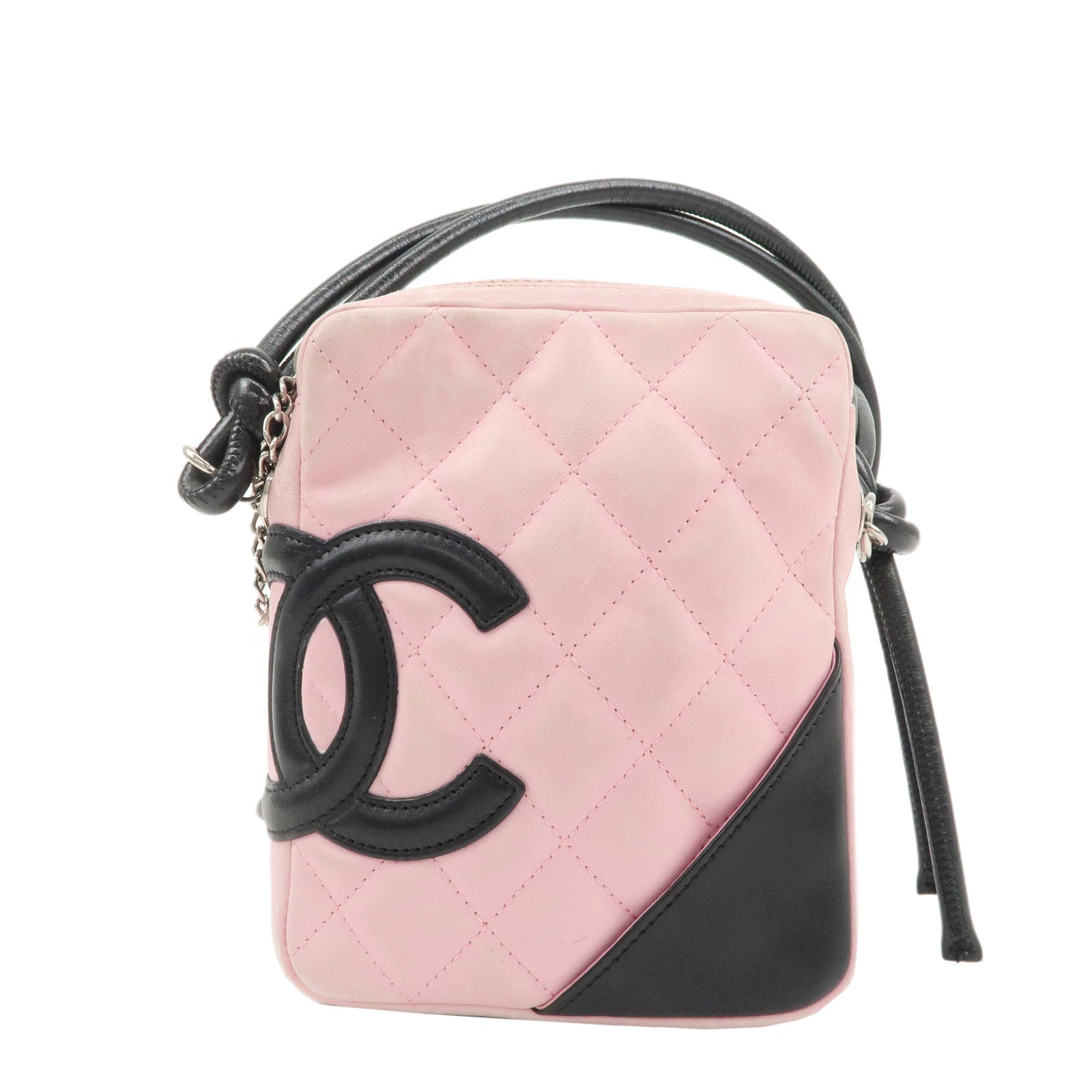 CHANEL-Cambon-Lamb-Skin-Small-Pochette-Pink-Black-A25177