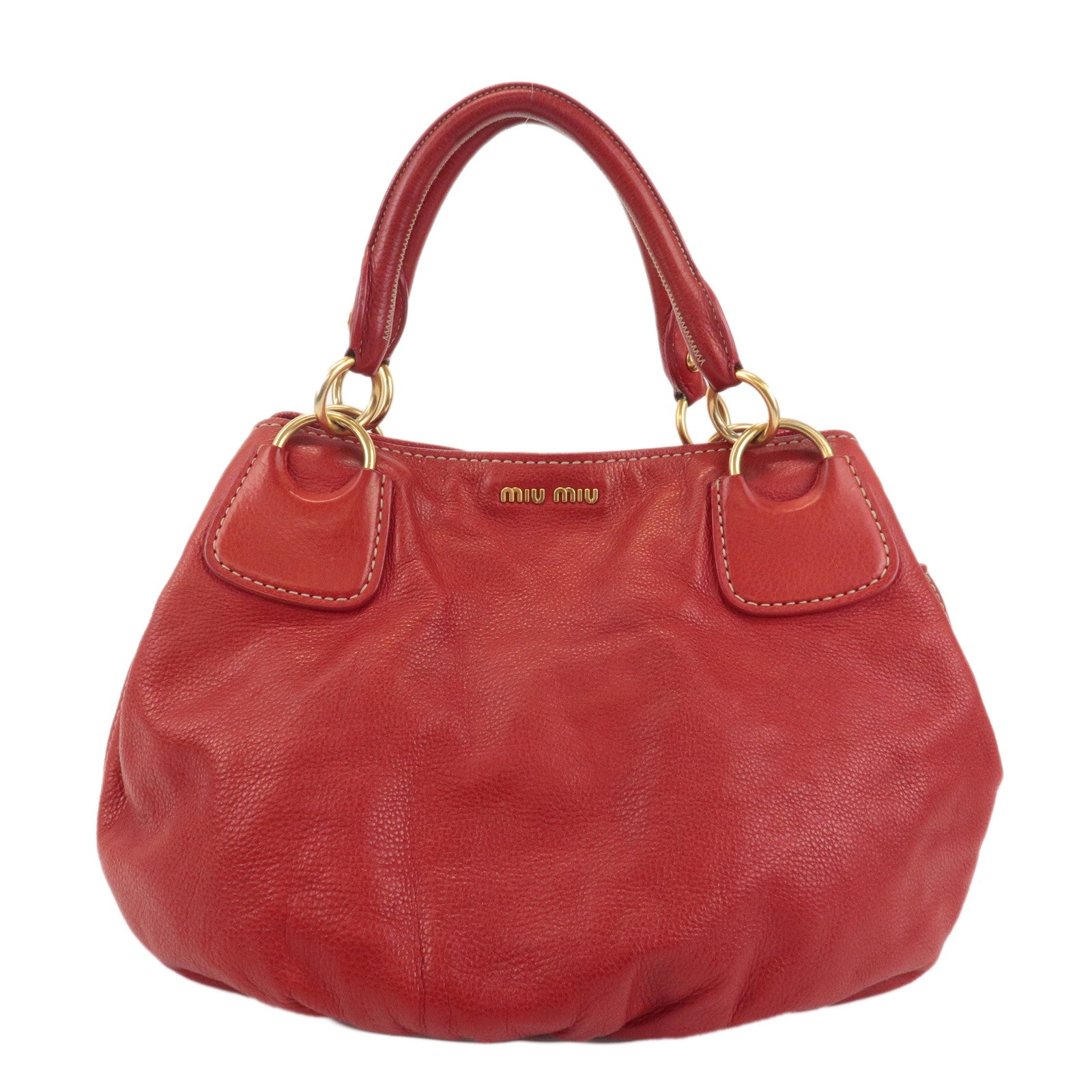 MIU-MIU-Logo-Leather-Shoulder-Bag-Tote-Bag-Red