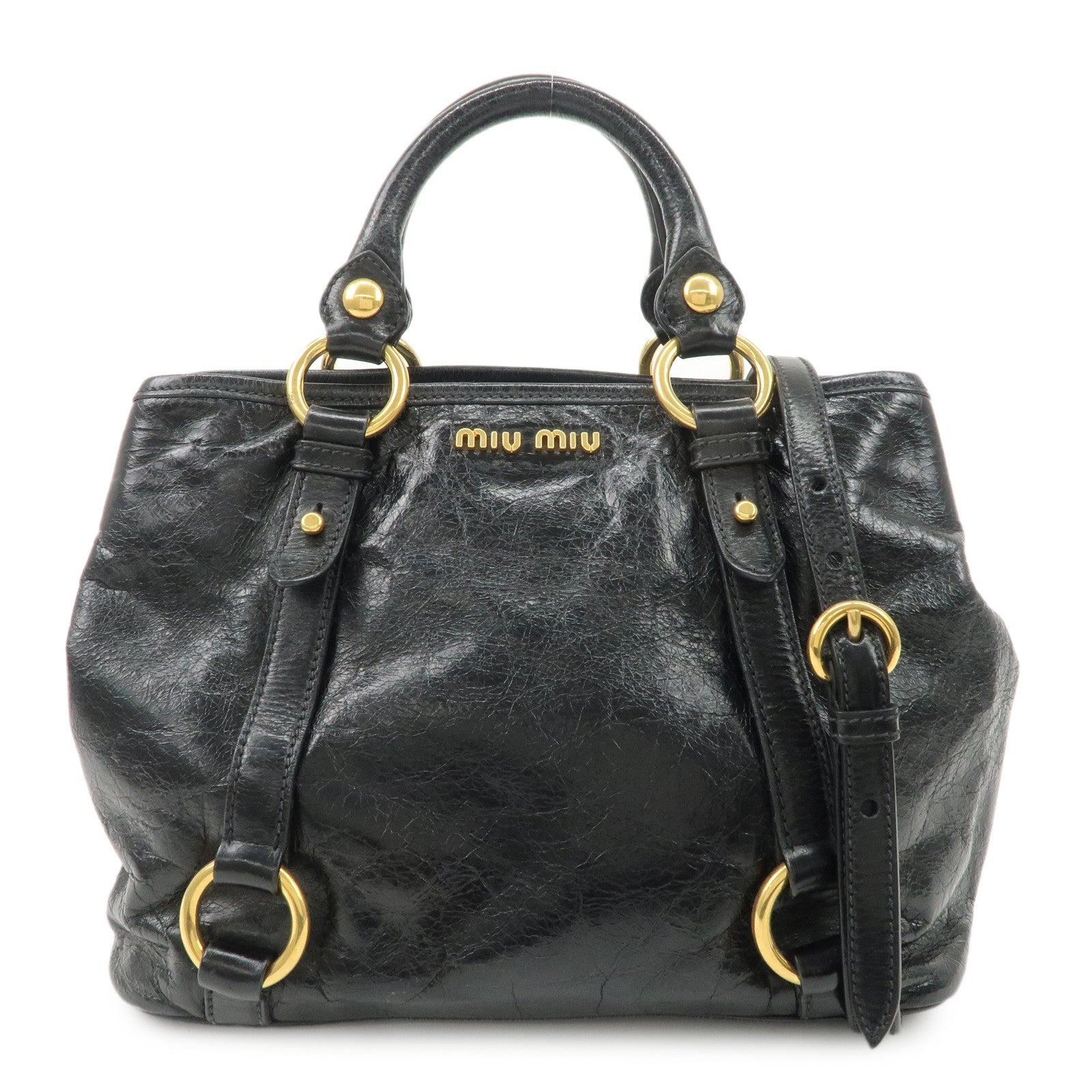 MIU-MIU-Leather-2Way-Bag-Hand-Bag-Shoulder-Bag-Black-RN0685