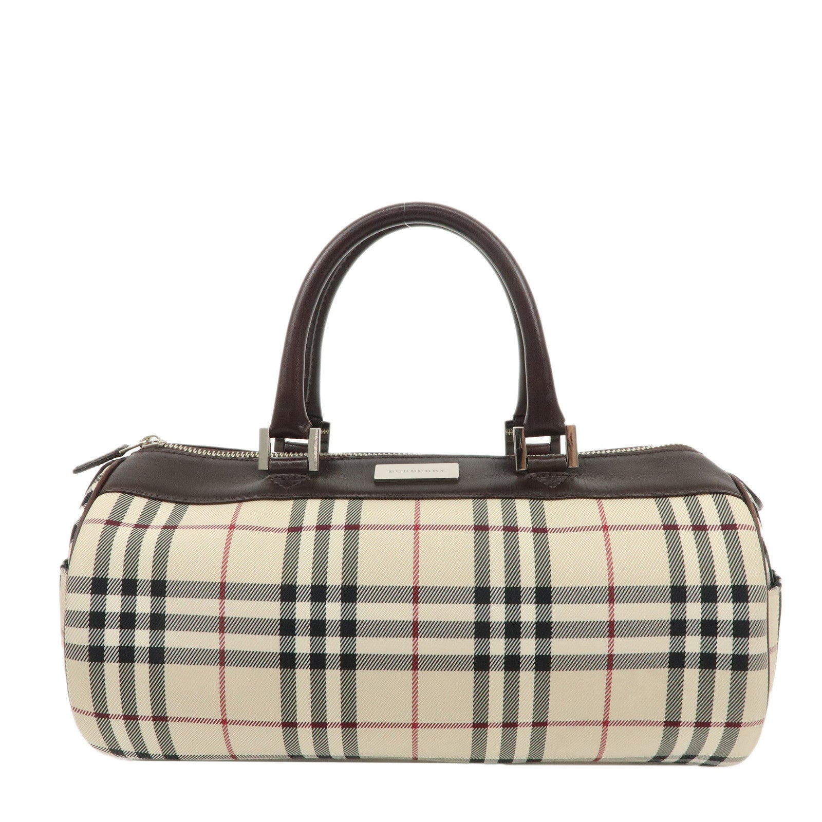 BURBERRY-Nova-Plaid-Canvas-Leather-Hand-Bag-Shoulder-Bag