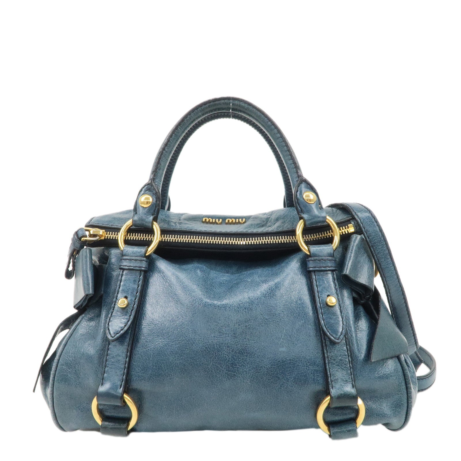 MIU-MIU-Logo-Leather-2Way-Bag-Hand-Bag-Shoulder-Bag-Blue-RT0438