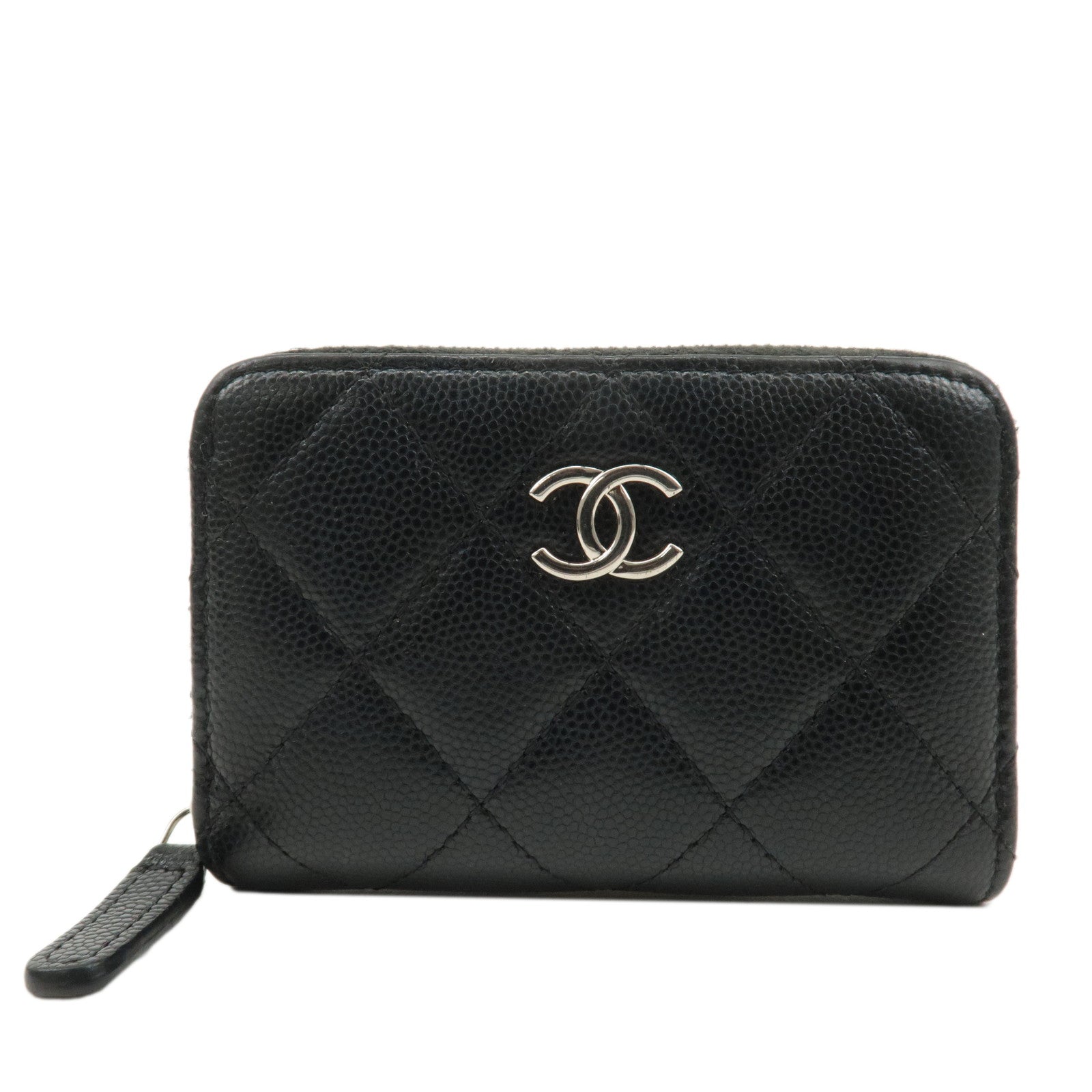 CHANEL-Matelasse-Caviar-Skin-Round-Zipper-Coin-Case-Black-A69271