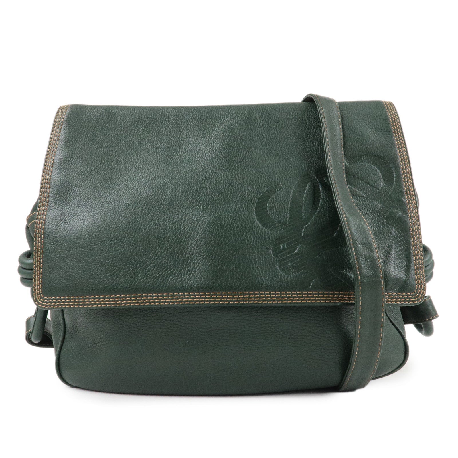 LOEWE-Anagram-Leather-Knot-Shoudler-Bag-Cross-Body-Bag-Green