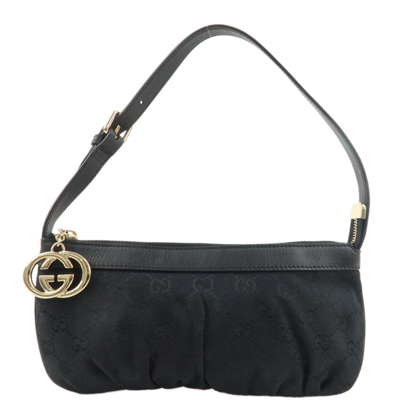 GUCCI-Interlocking-G-GG-Canvas-Leather-Pouch-Hand-Bag-Black-212122