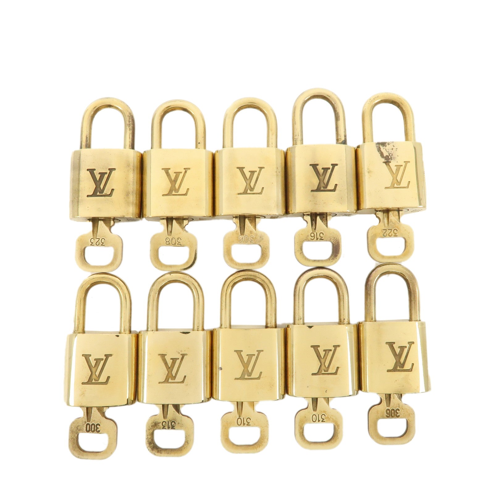 Louis-Vuitton-Set-of-10-Lock-&-Key-Cadena-Key-Lock-Metal-Gold