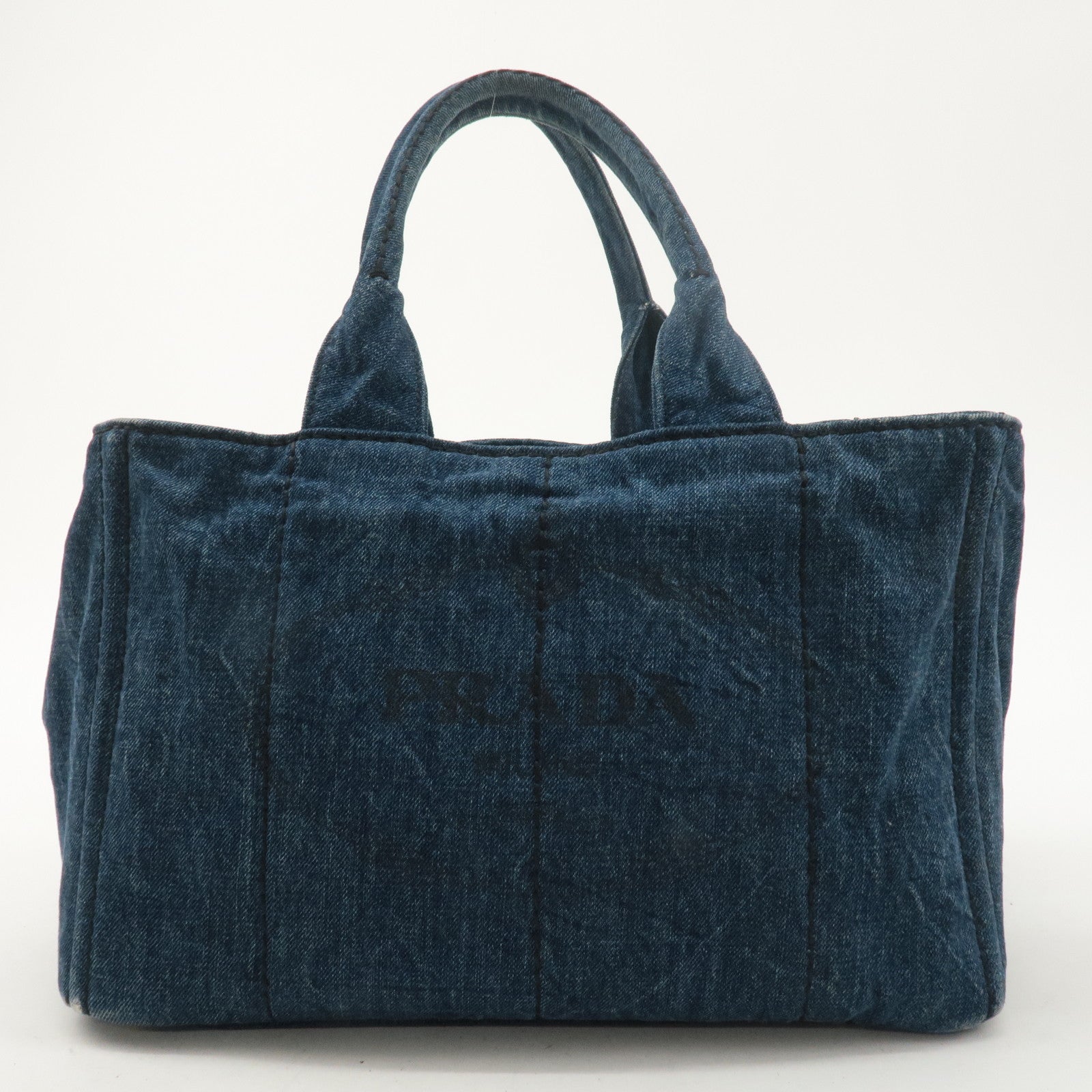 PRADA Logo Canvas Canapa Hand Bag Tote Bag Denim Blue