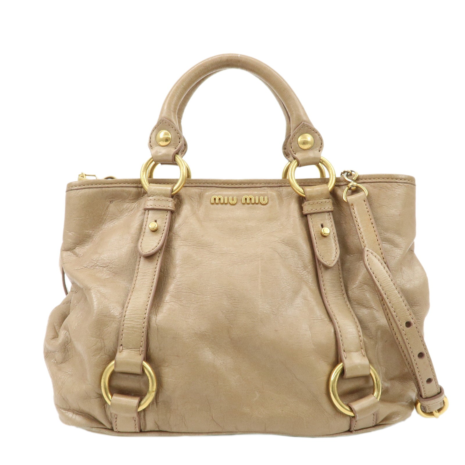 MIU-MIU-Logo-Leather-2Way-Shoulder-Bag-Hand-Bag-Beige