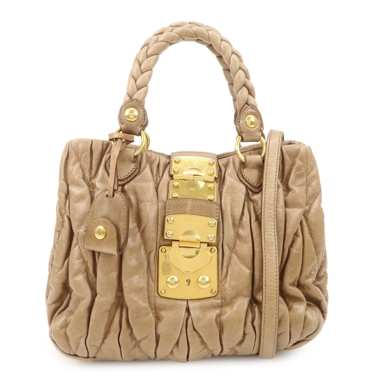 MIU-MIU-Matelasse-Leather-2Way-Hand-Bag-Shoulder-Bag-Beige