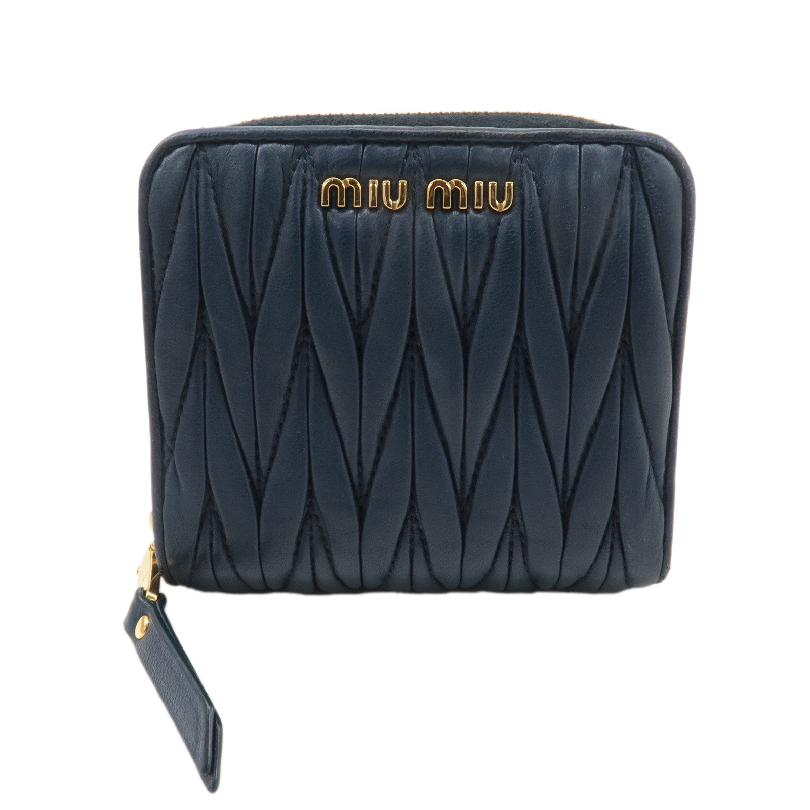 MIU MIU Matelasse Leather Bi-fold Wallet Navy 5ML522