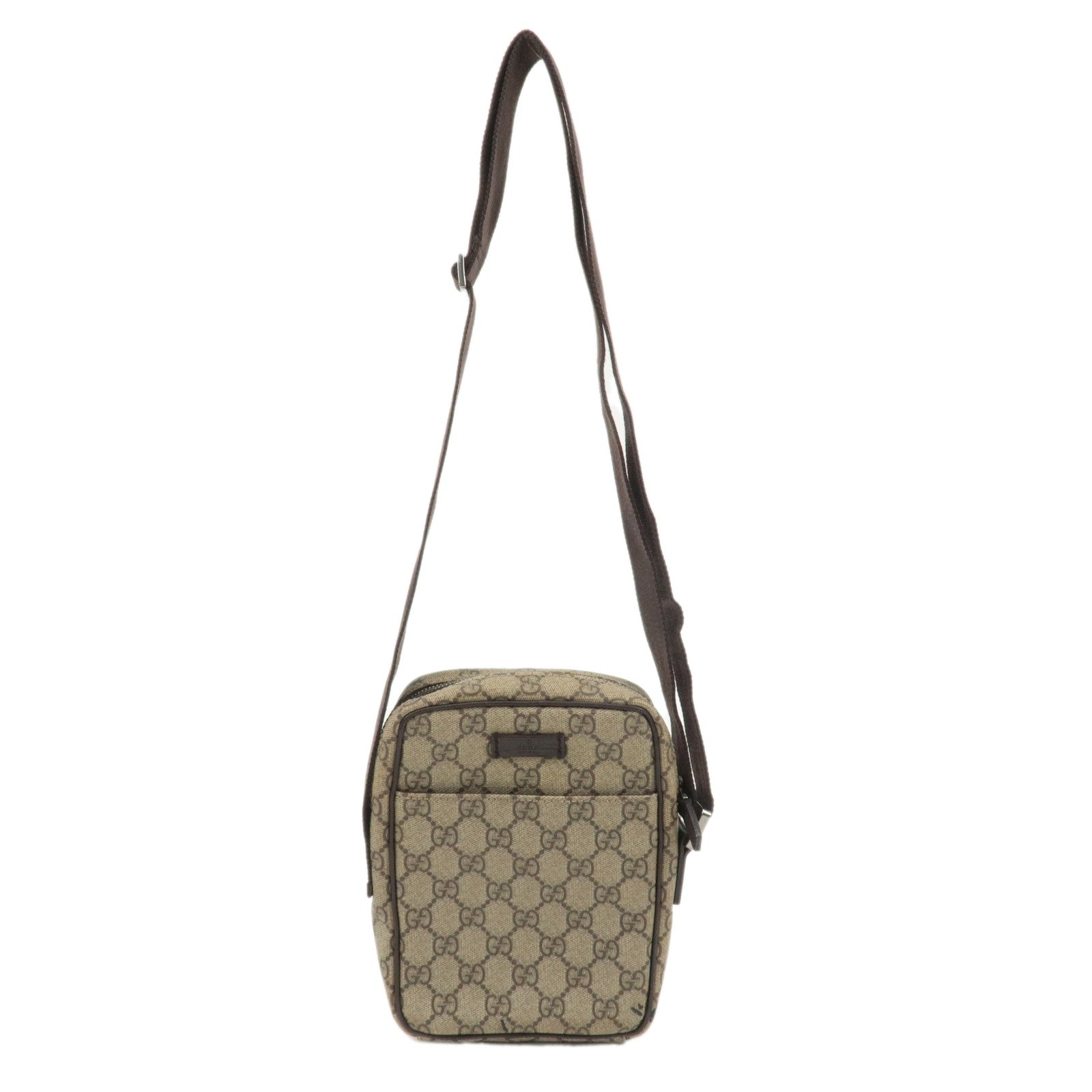 GUCCI-GG-Supreme-Leather-Shoulder-Bag-Beige-Dark-Brown-122754