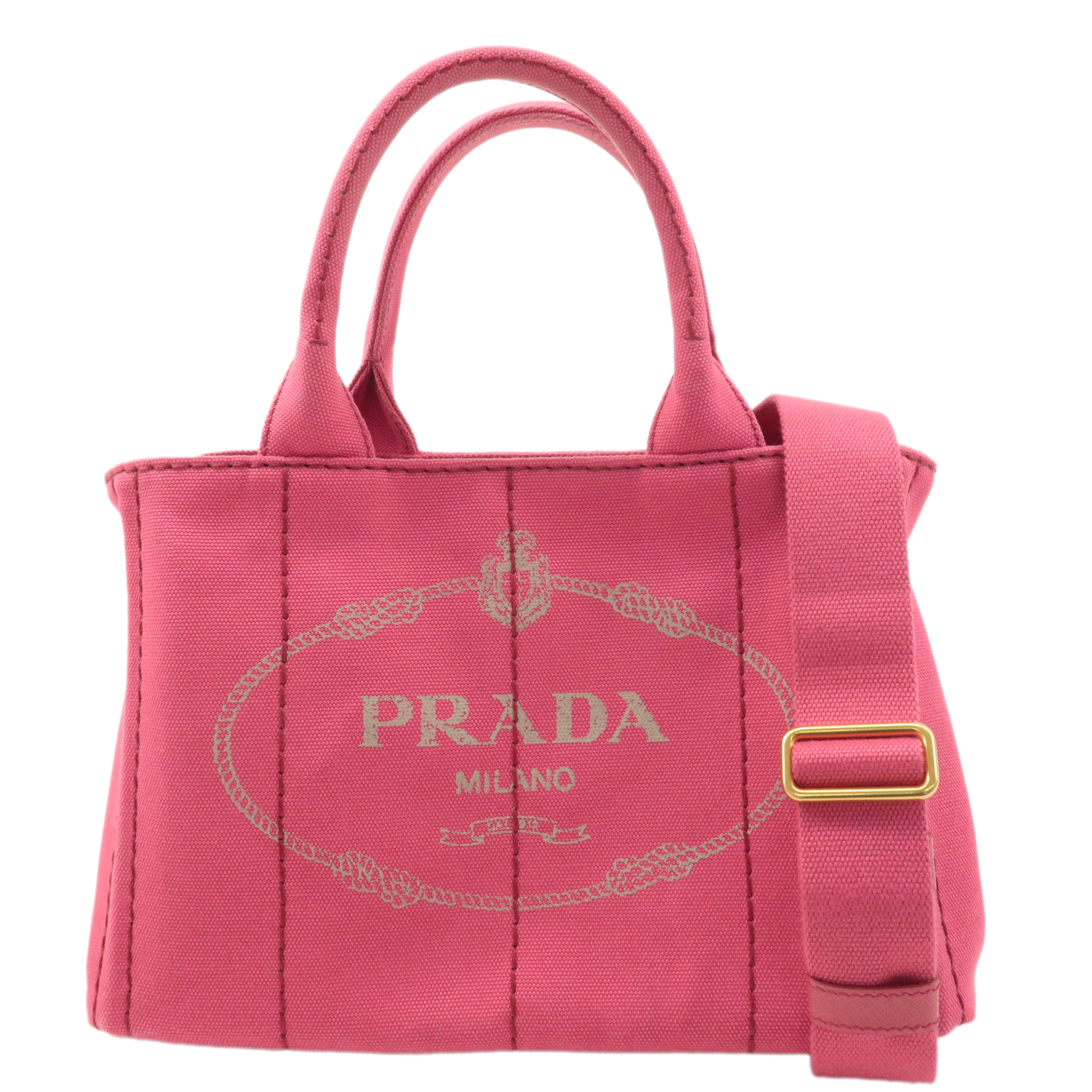 PRADA Logo Canapa Mini Canvas 2Way Shoulder Bag Pink 1BG439