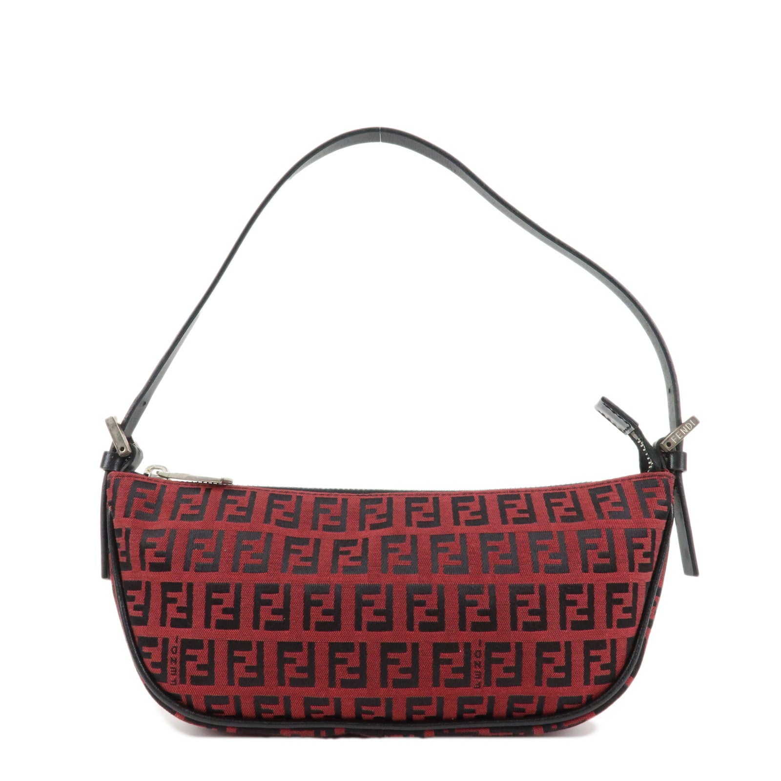 FENDI-Zucchino-Canvas-Leather-Accessory-Pouch-Hand-Bag-Black-Red