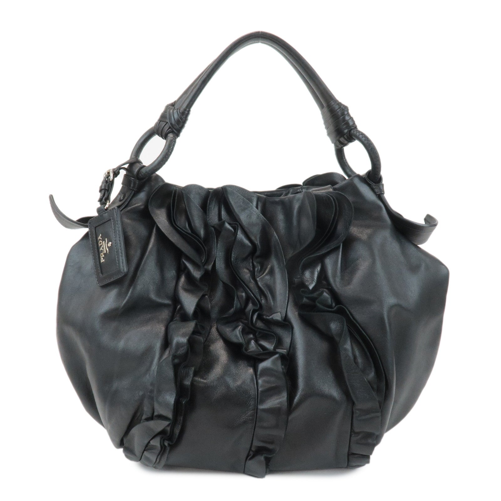 PRADA-Leather-Gathered-2WAY-Shoulder-Bag-Hand-Bag-Black