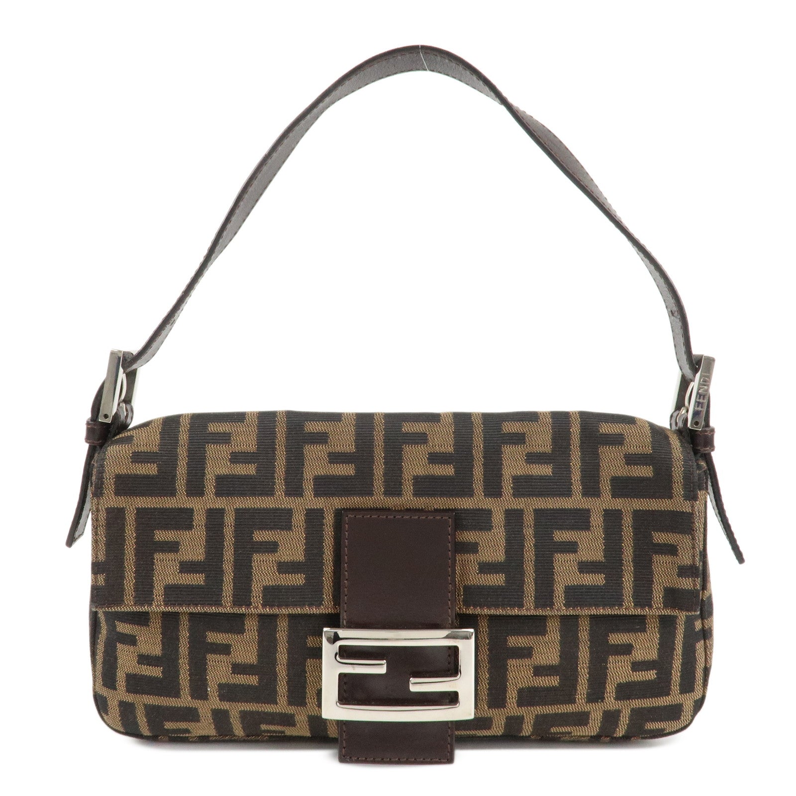 FENDI-Mamma-Baguette-Zucca-Canvas-Shoulder-Bag-Brown-Black-26424