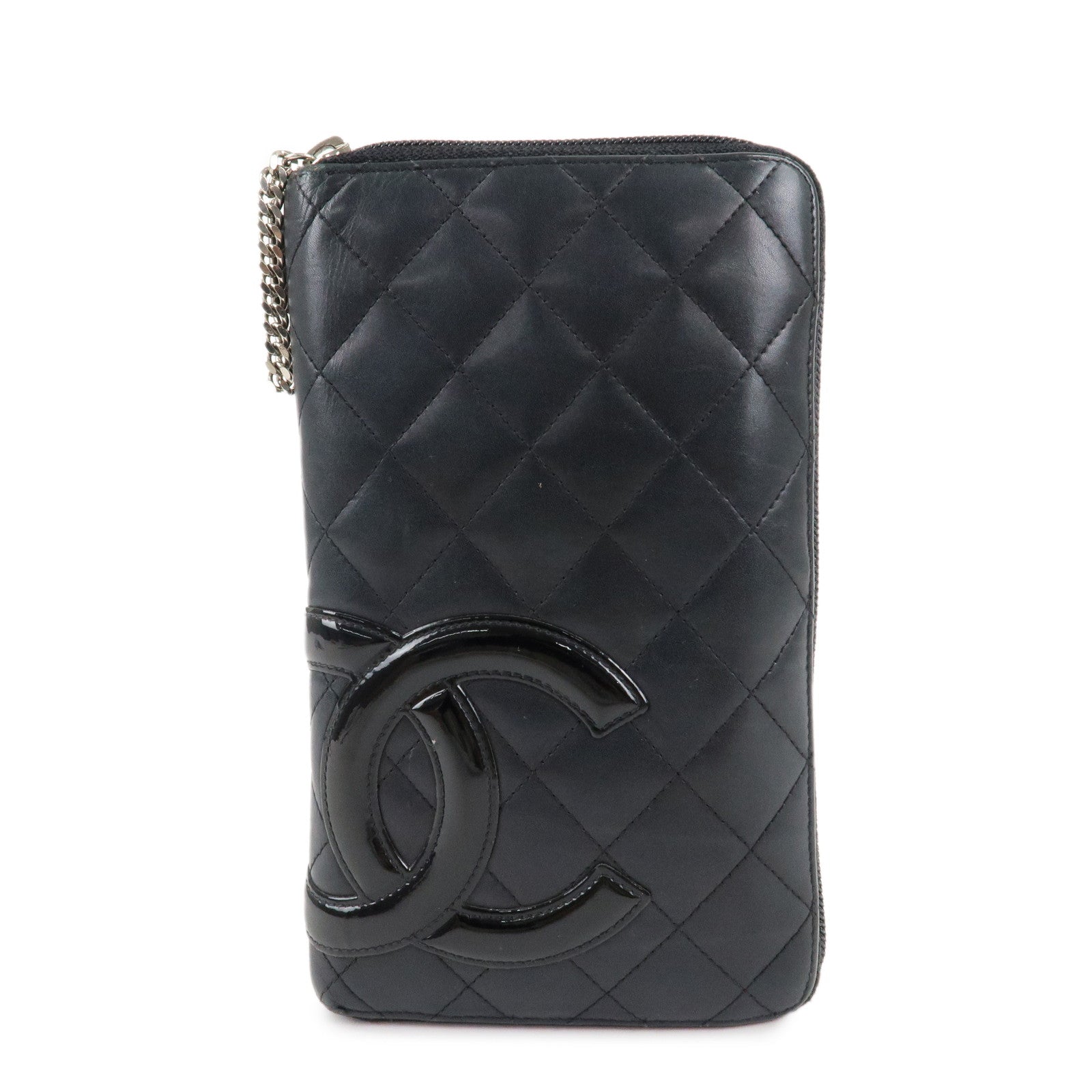 CHANEL-Cambon-Line-Lamb-Skin-Round-Zippy-Long-Wallet-Black-A26710