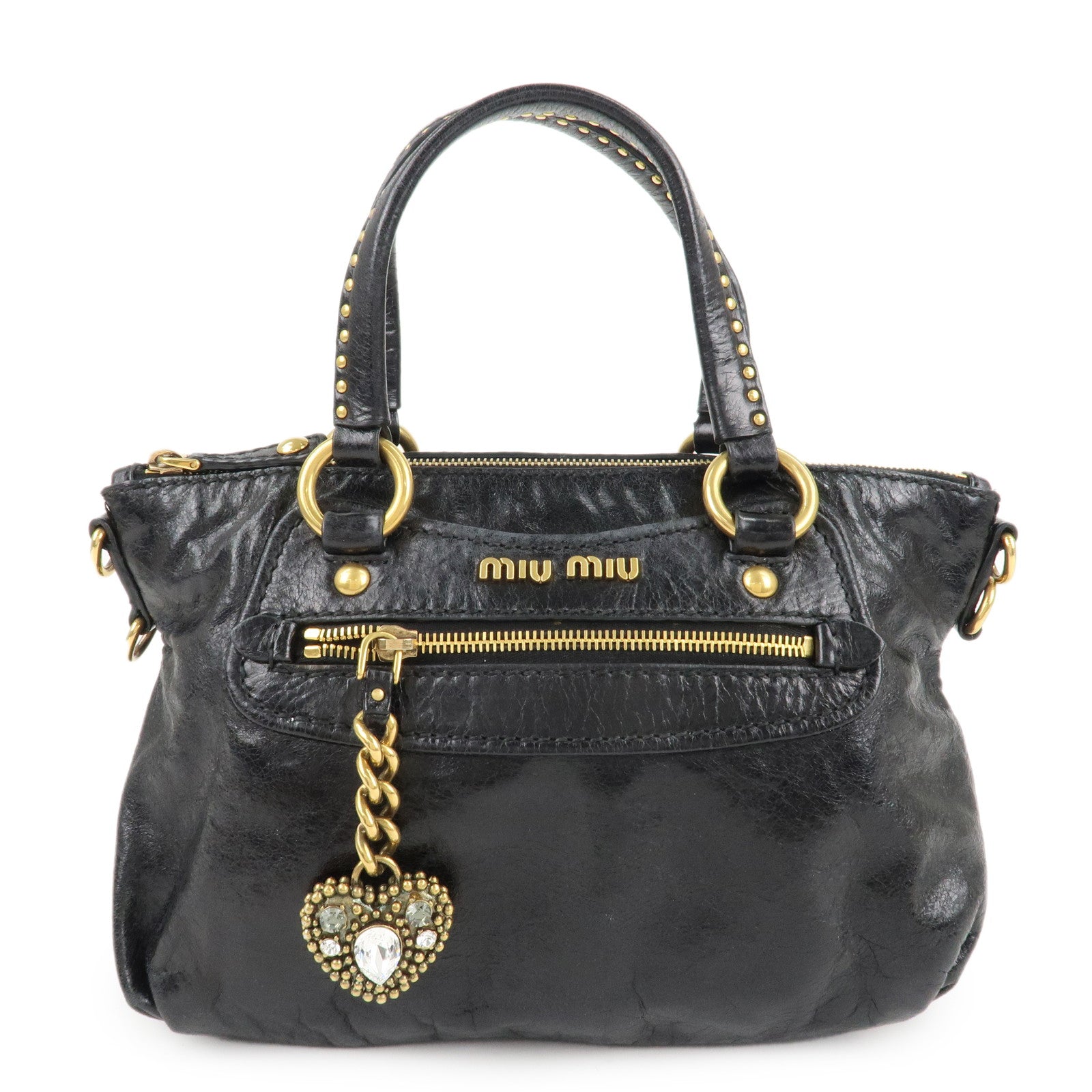 MIU-MIU-Leather-2-Way-Bag-Hand-Bag-Black