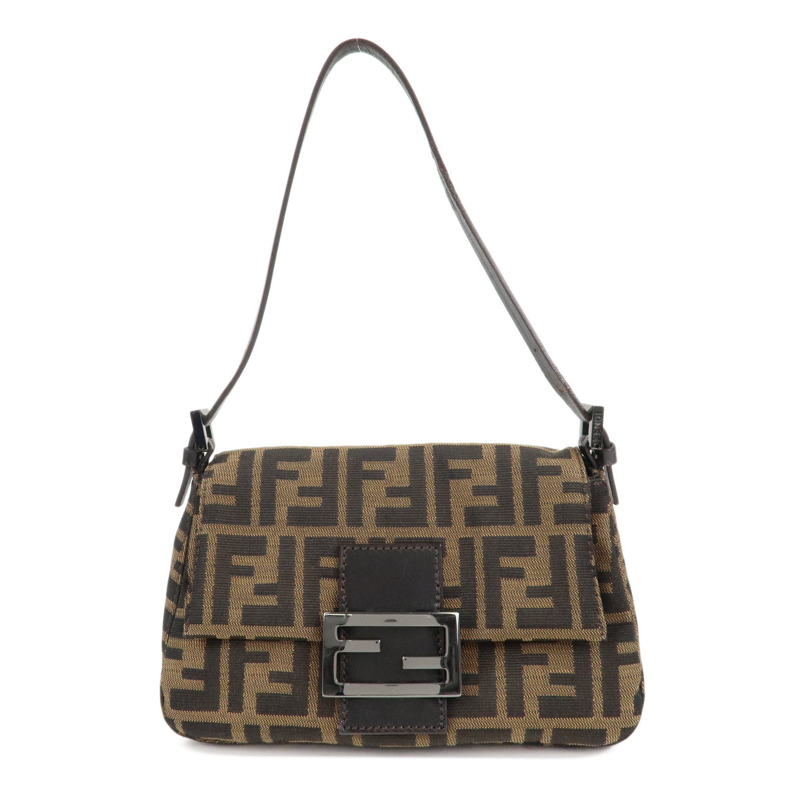 FENDI-Mini-Mamma-Baguette-Zucca-Shoulder-Bag-Black-Brown-8BR180