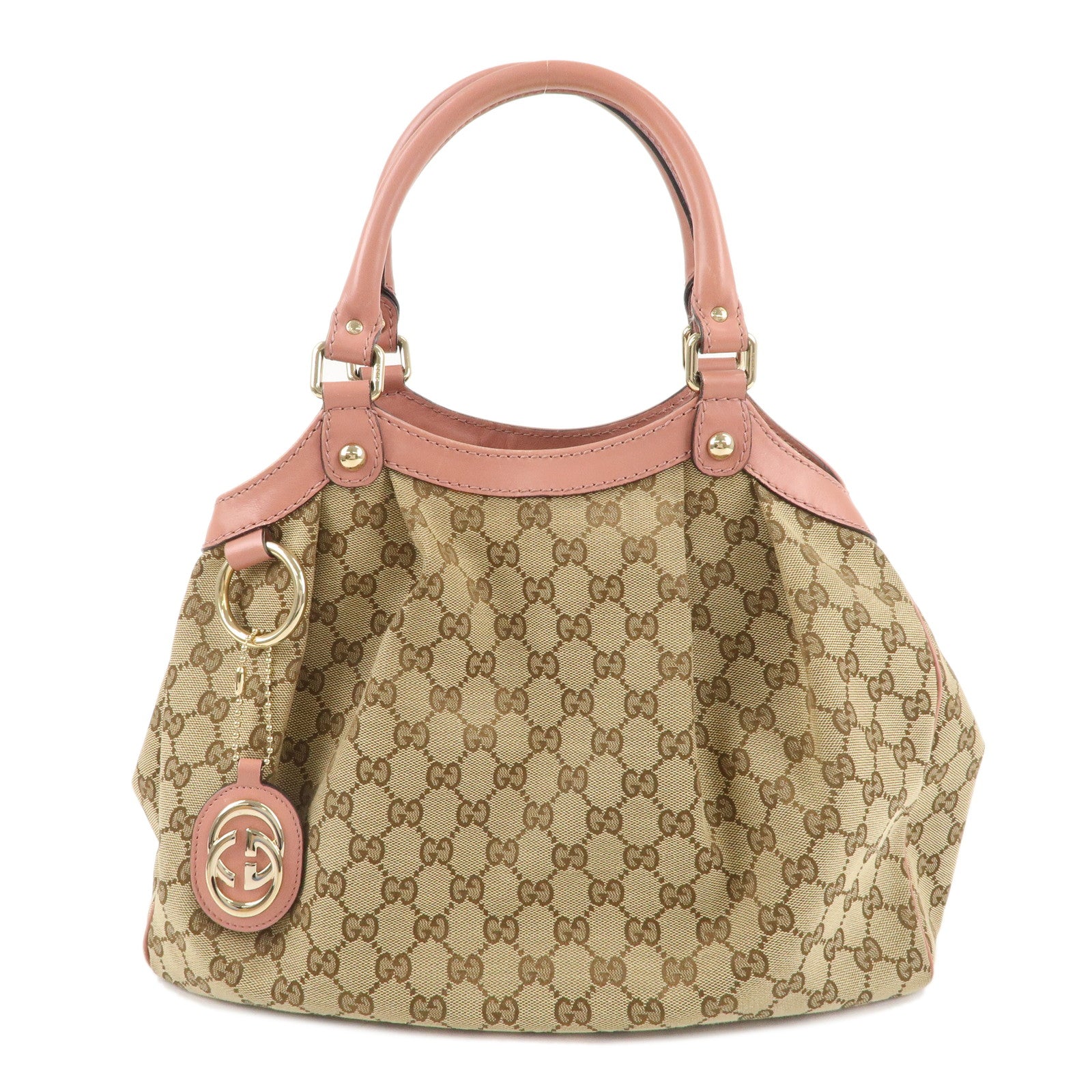 GUCCI Sukey GG Canvas Leather Hand Bag 211944 Beige Pink