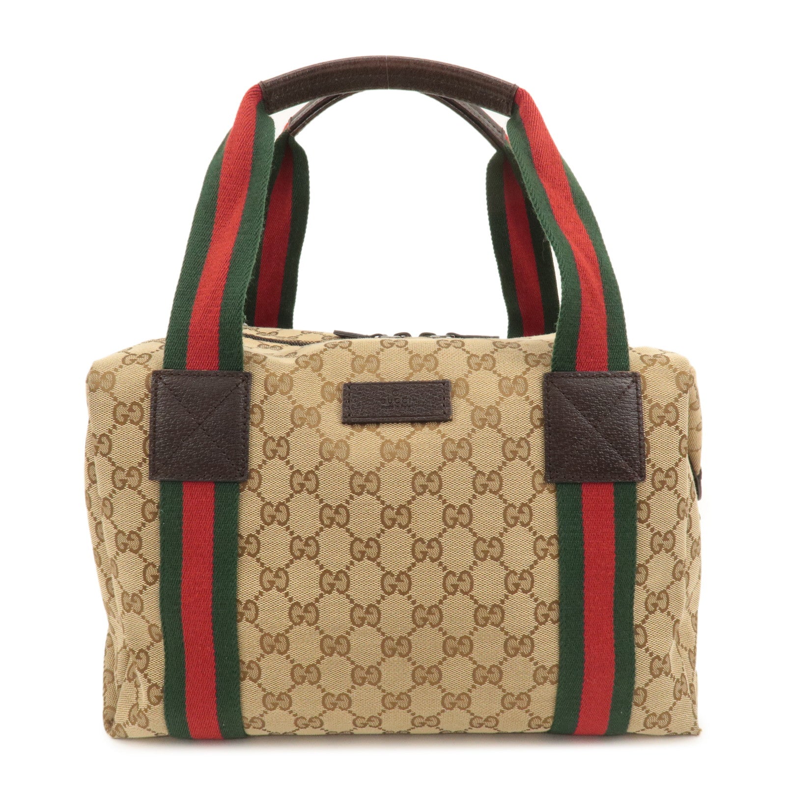 GUCCI-Sherry-GG-Canvas-Leather-Boston-Bag-Beige-Brown-235135