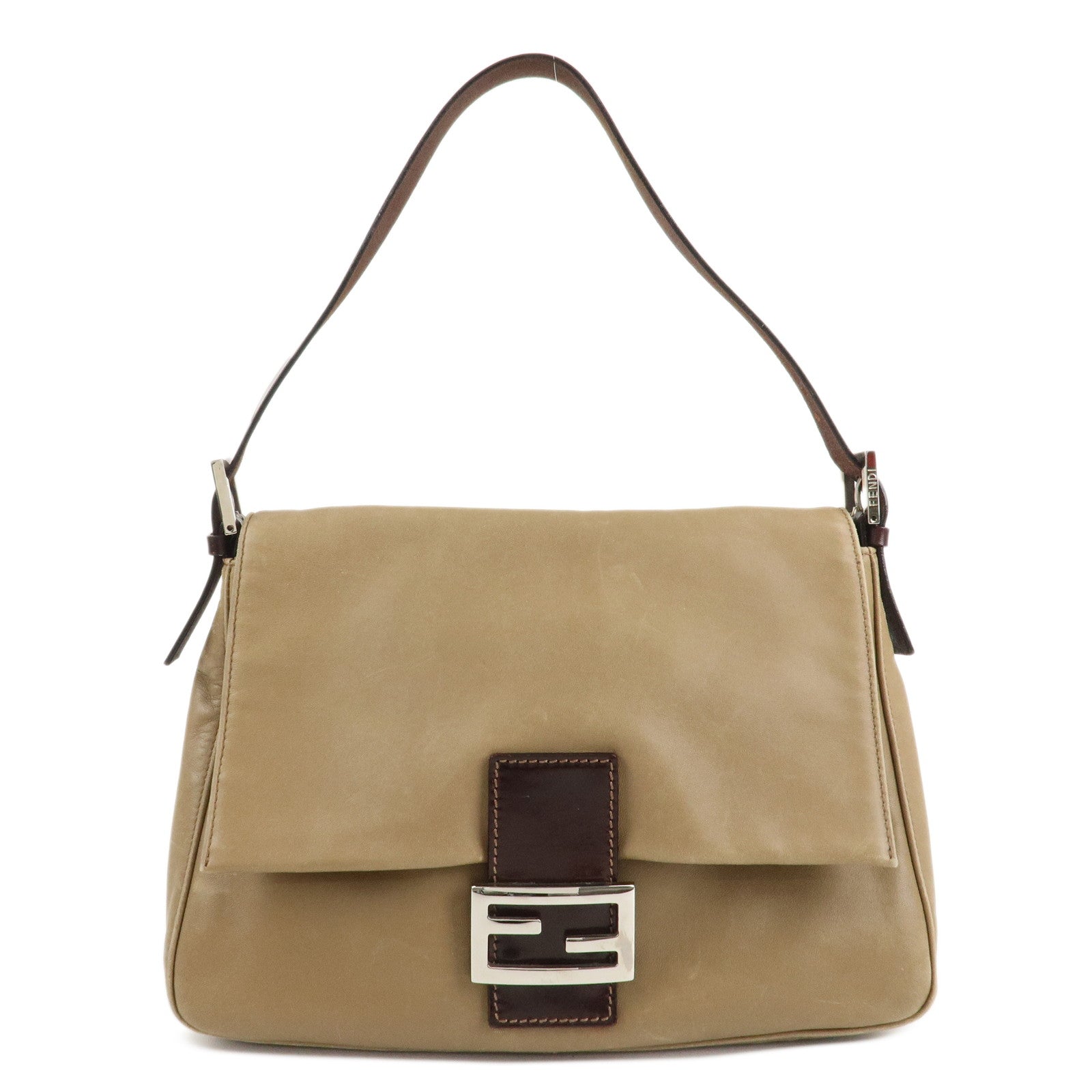 FENDI-Mamma-Baguette-Leather-Shoulder-Bag-Hand-Bag-Beige